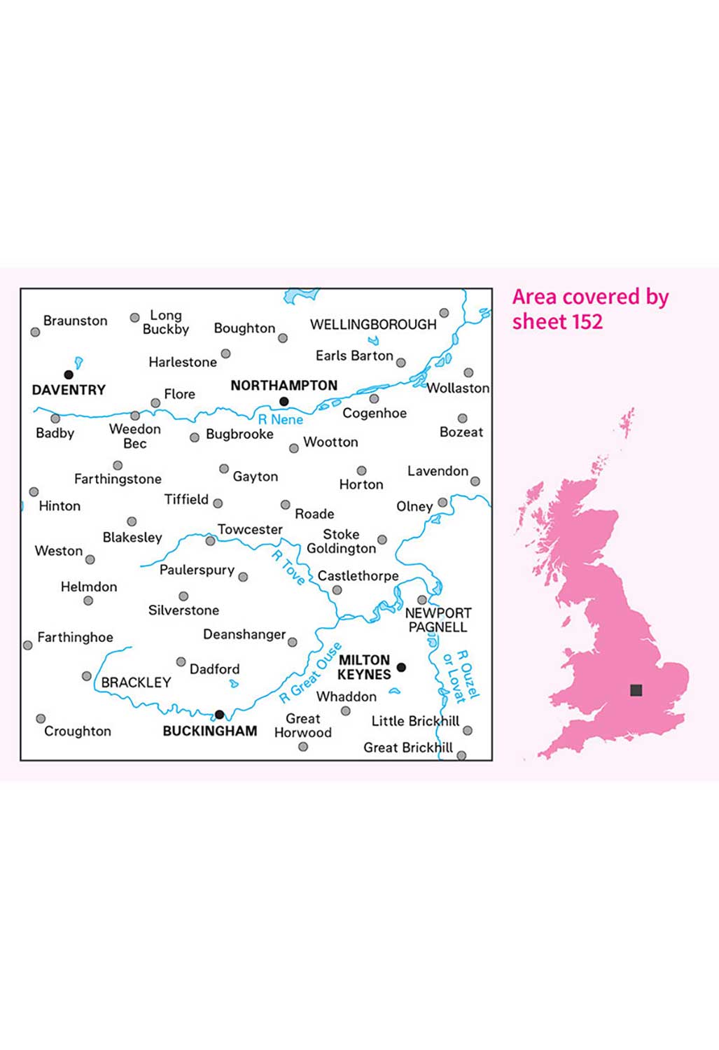 Ordnance Survey Northampton, Milton Keynes, Buckingham & Daventry - Landranger 152 Map