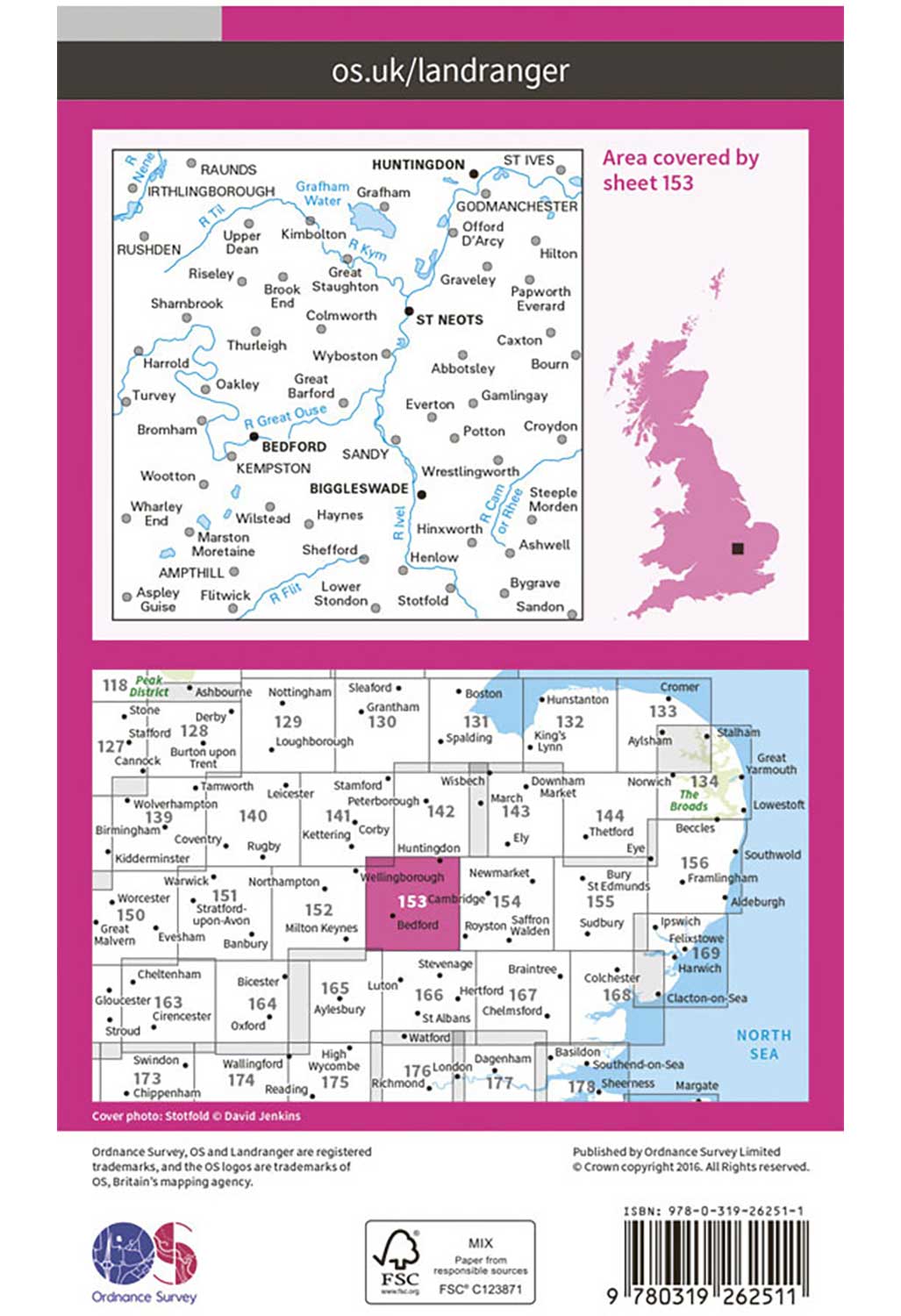 Ordnance Survey Bedford, Huntingdon, St Neots & Biggleswade - Landranger 153 Map