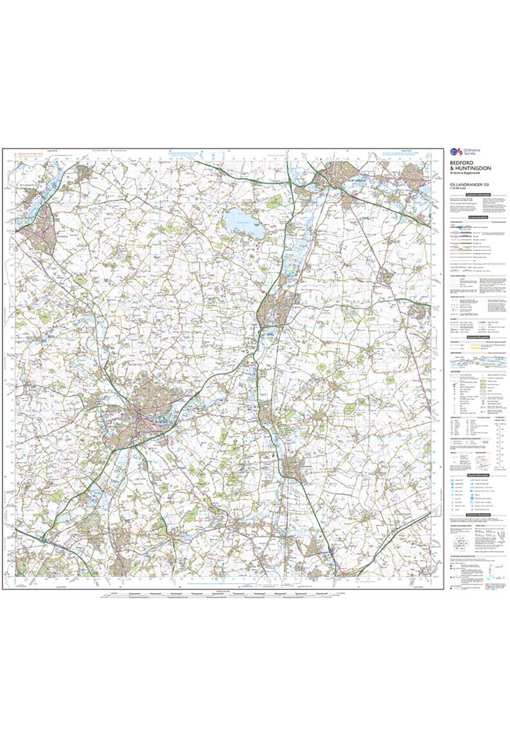 Ordnance Survey Bedford, Huntingdon, St Neots & Biggleswade - Landranger 153 Map