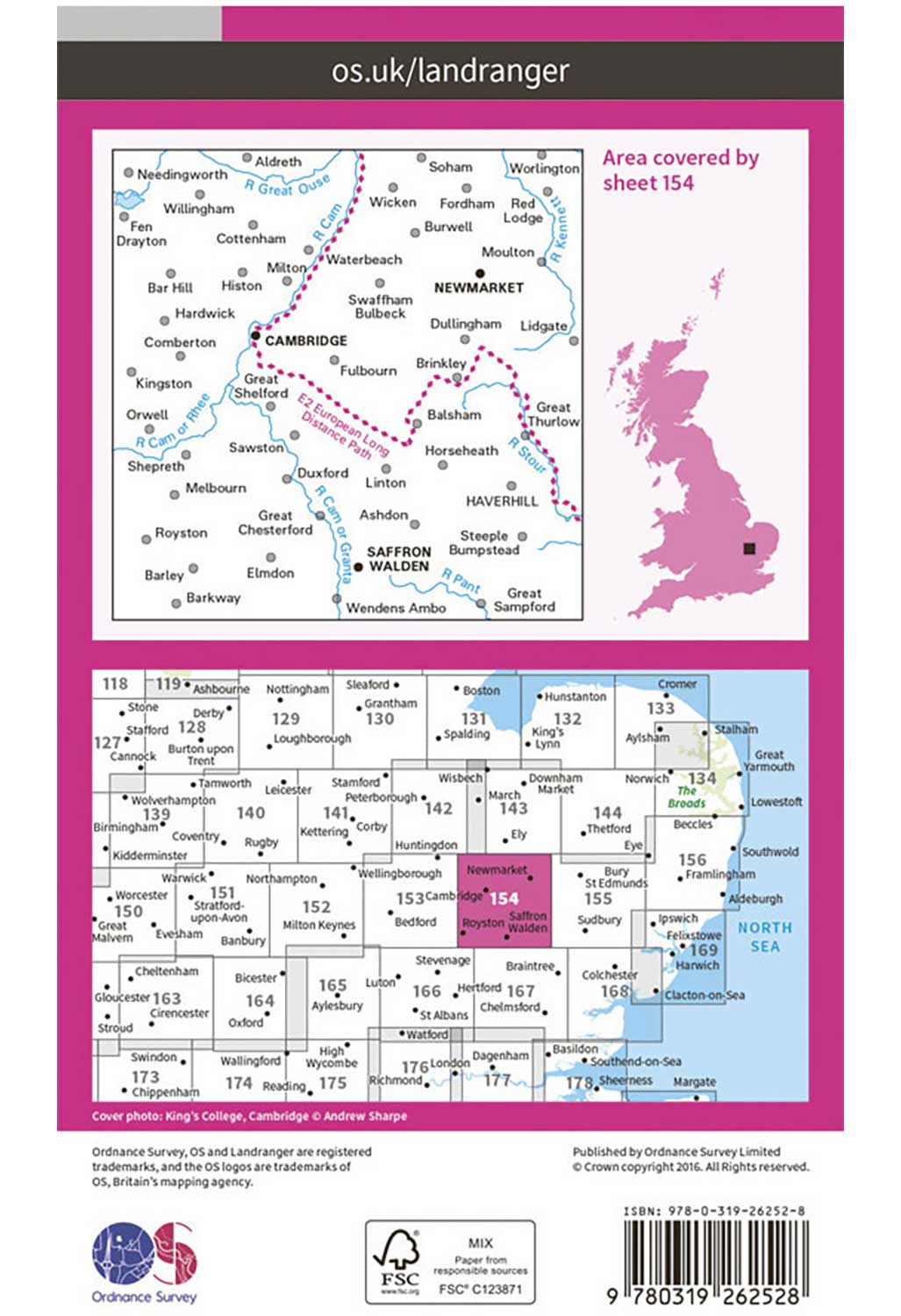 Ordnance Survey Cambridge, Newmarket & Saffron Walden - Landranger 154 Map