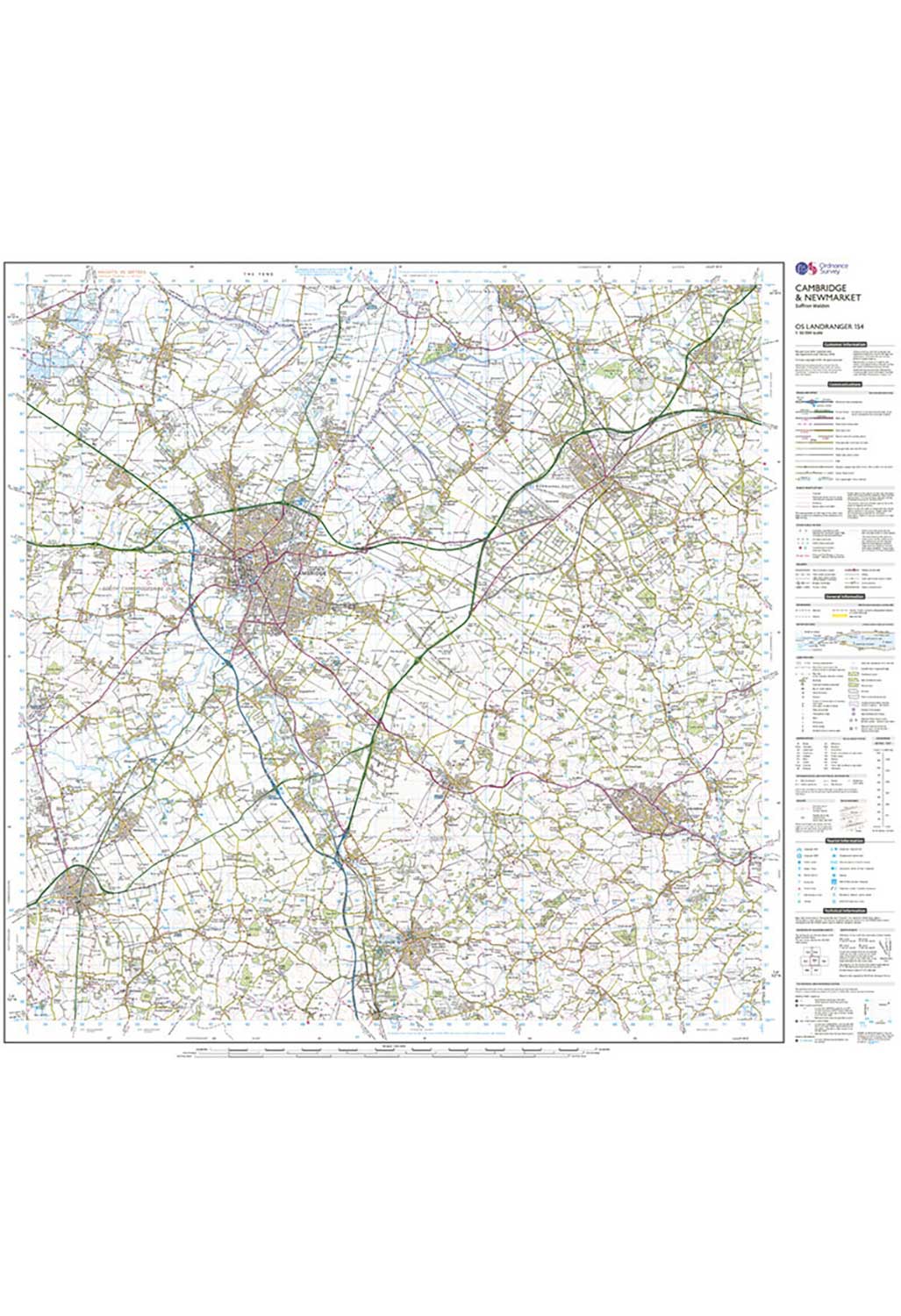 Ordnance Survey Cambridge, Newmarket & Saffron Walden - Landranger 154 Map