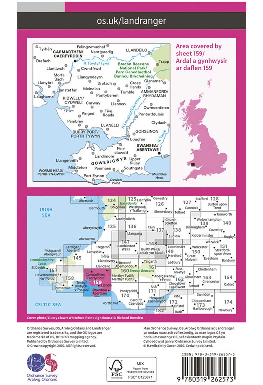 Ordnance Survey Swansea & Gower, Carmarthen - Landranger 159 Map