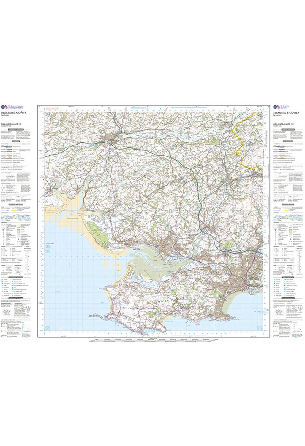 Ordnance Survey Swansea & Gower, Carmarthen - Landranger 159 Map