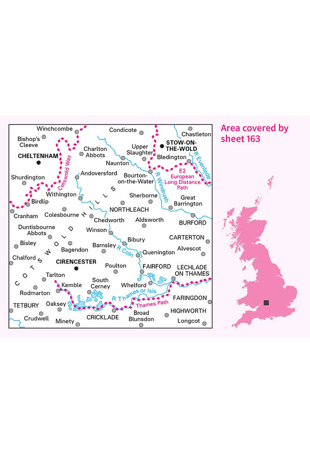 Ordnance Survey Cheltenham & Cirencester, Stow-on-the-Wold - Landranger 163 Map