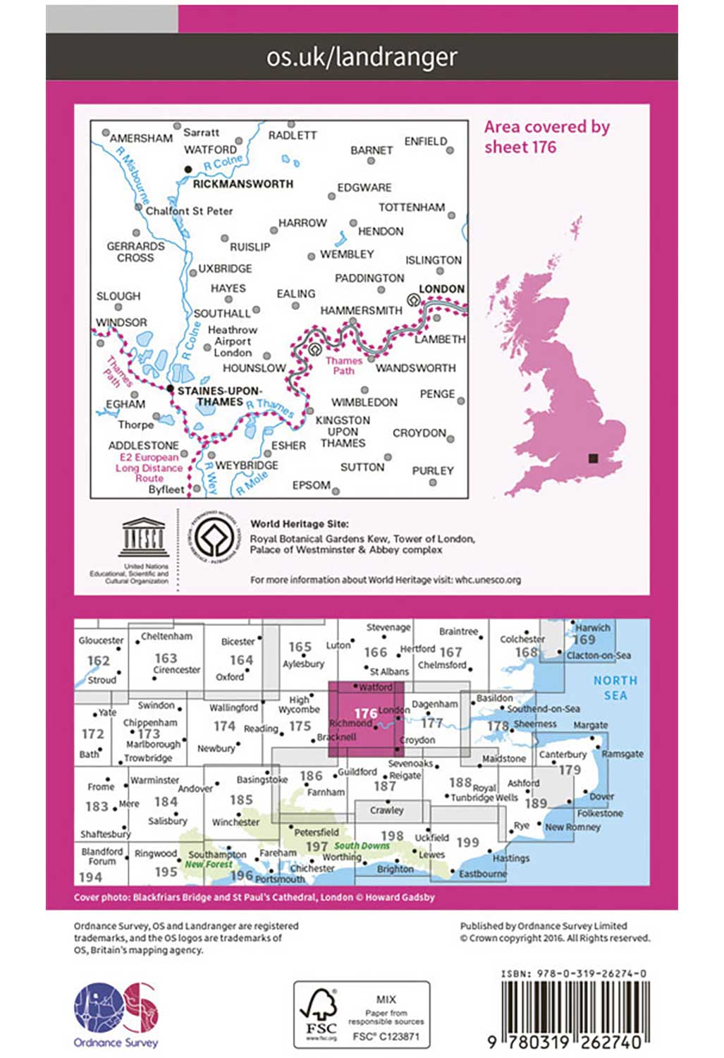 Ordnance Survey West London, Rickmansworth & Staines - Landranger 176 Map