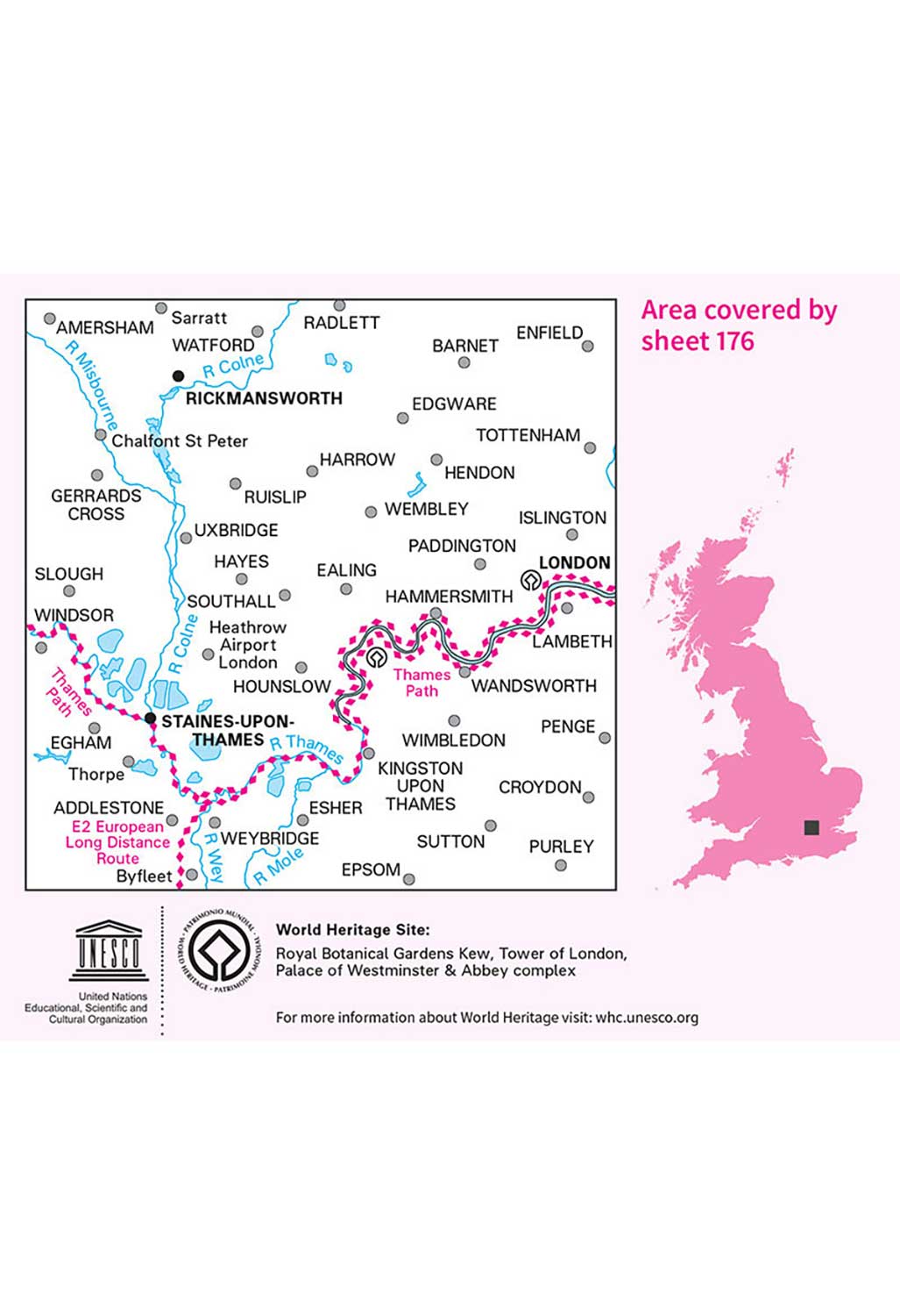 Ordnance Survey West London, Rickmansworth & Staines - Landranger 176 Map