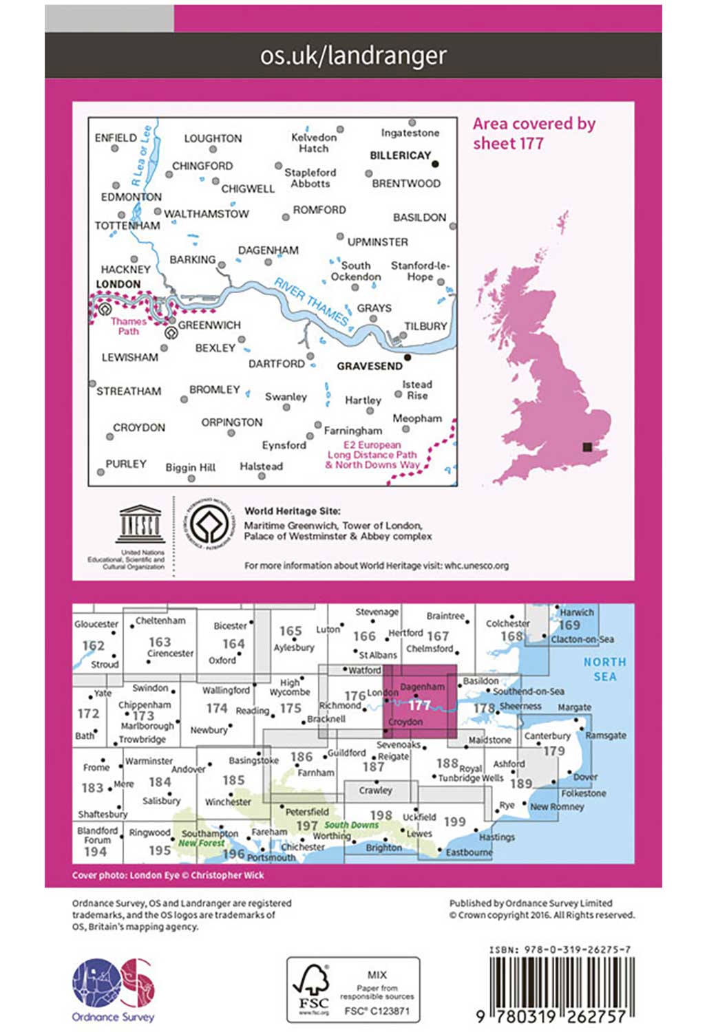 Ordnance Survey East London, Billericay & Gravesend - Landranger 177 Map
