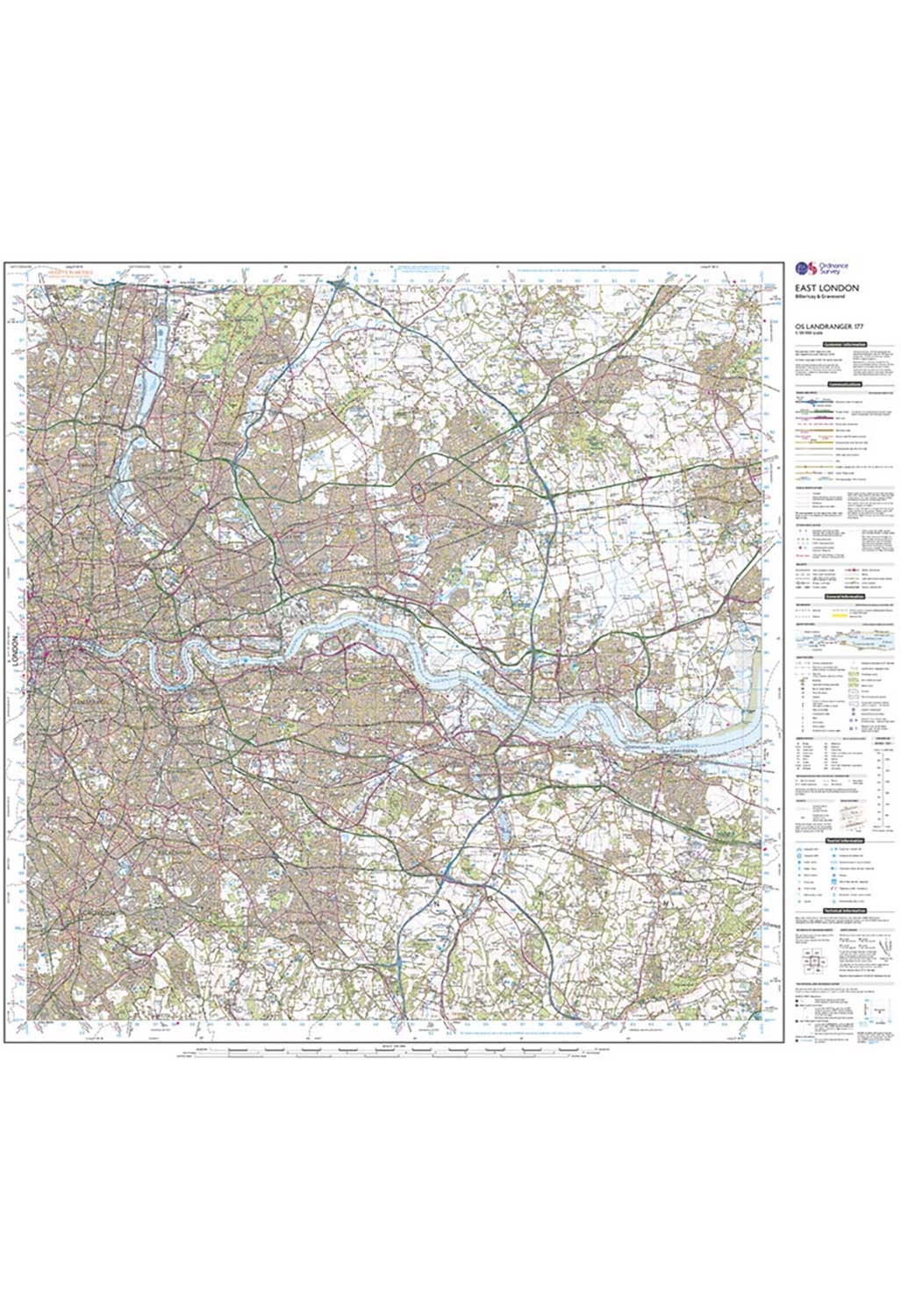 Ordnance Survey East London, Billericay & Gravesend - Landranger 177 Map