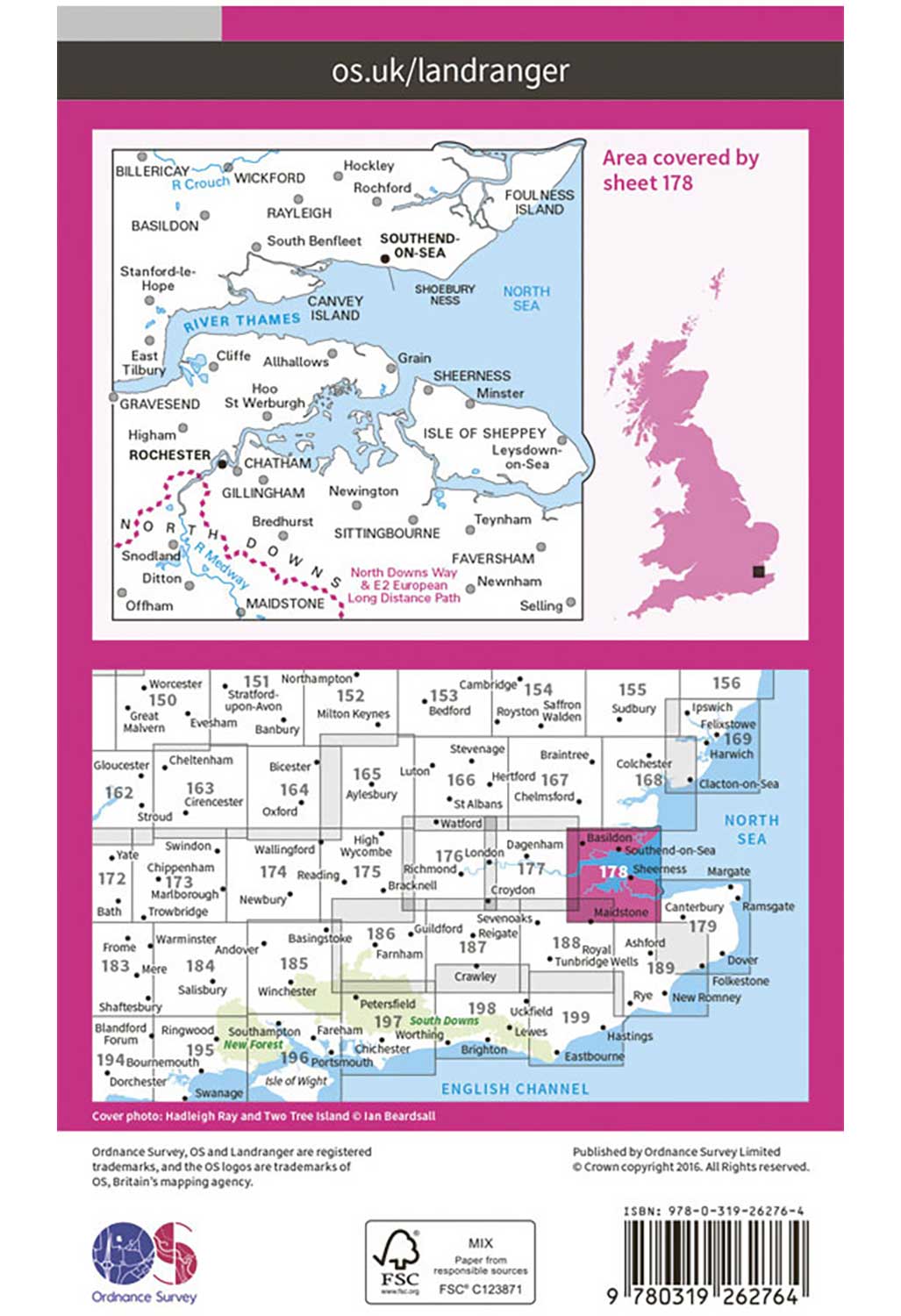 Ordnance Survey Thames Estuary, Rochester & Southend-on-Sea - Landranger 178 Map