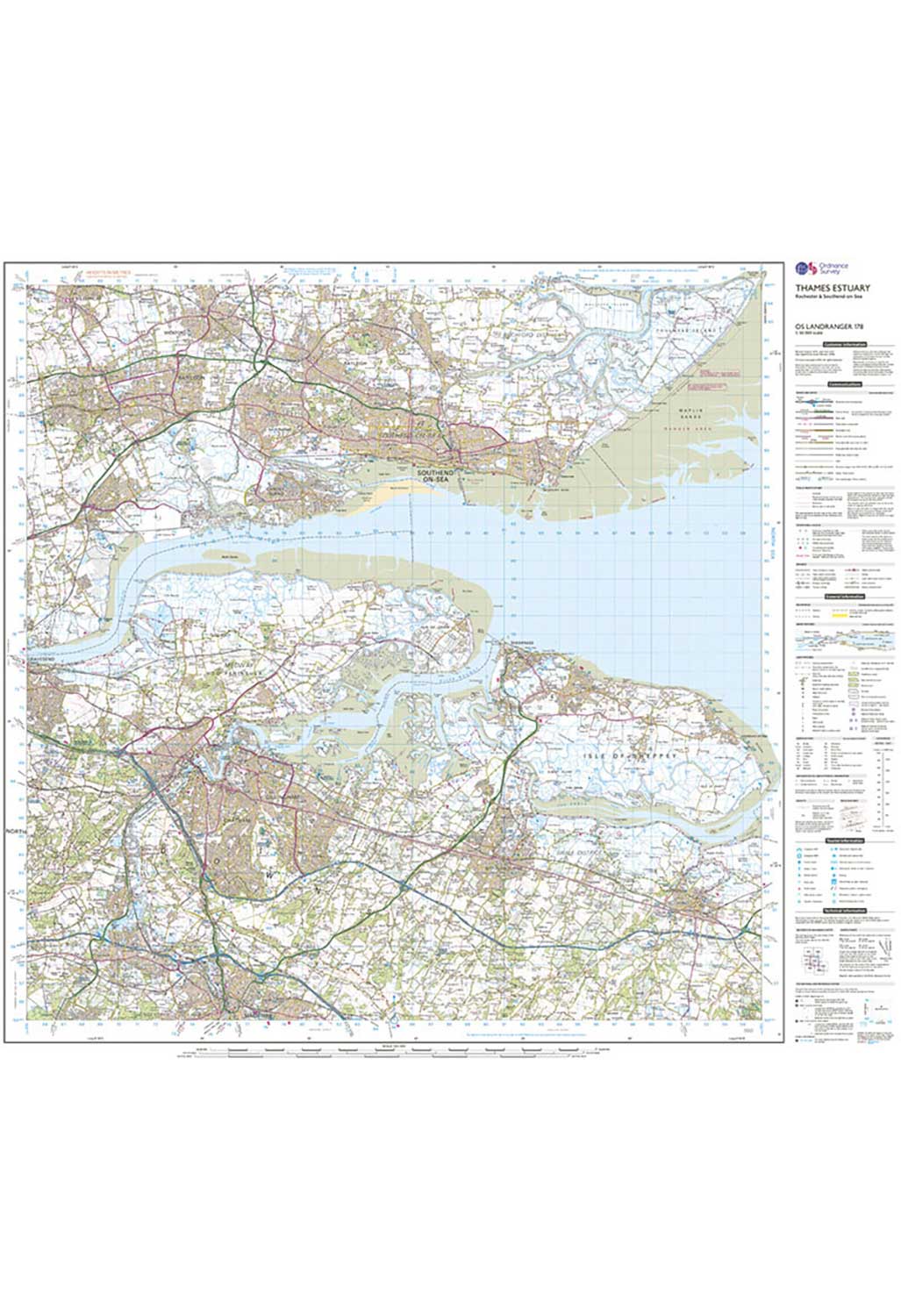 Ordnance Survey Thames Estuary, Rochester & Southend-on-Sea - Landranger 178 Map