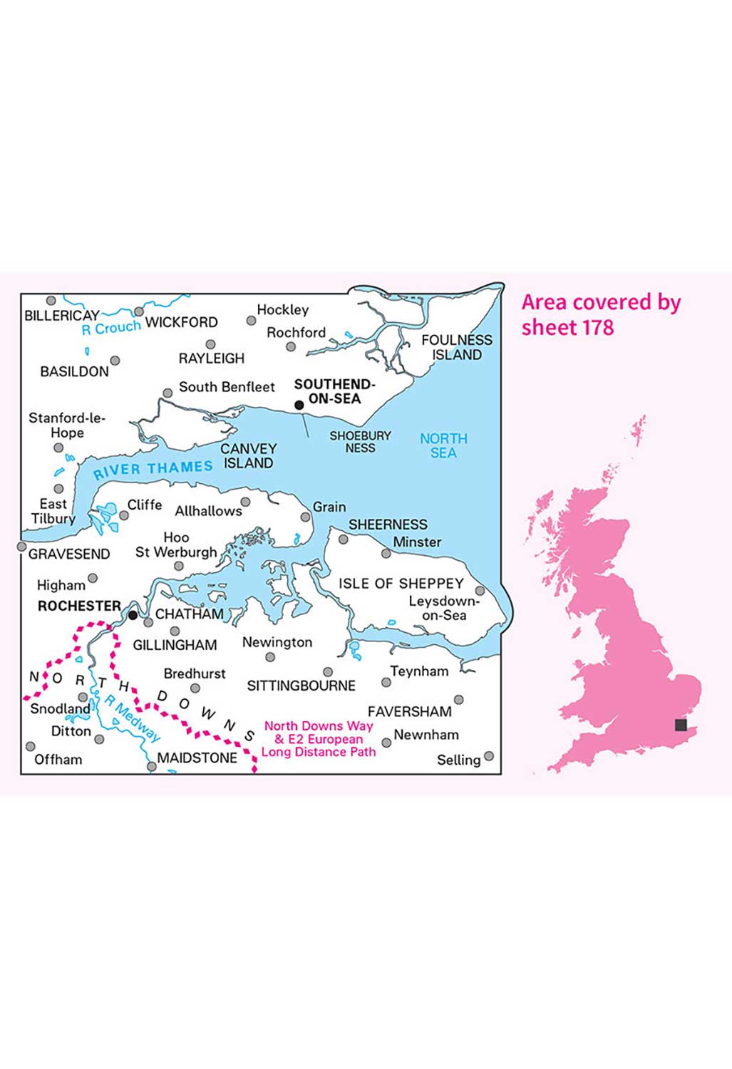 Ordnance Survey Thames Estuary, Rochester & Southend-on-Sea - Landranger 178 Map