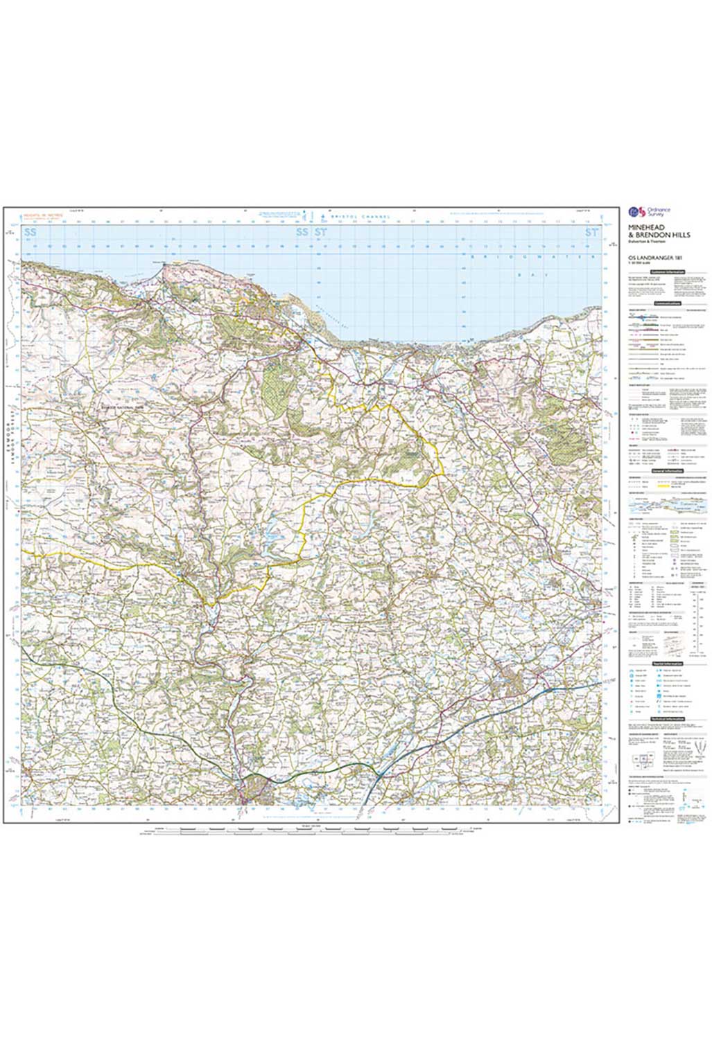 Ordnance Survey Minehead, Brendon Hills, Dulverton & Tiverton - Landranger 181 Map