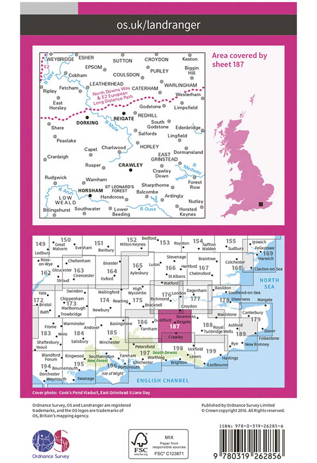 Ordnance Survey Dorking & Reigate, Crawley & Horsham - Landranger 187 Map