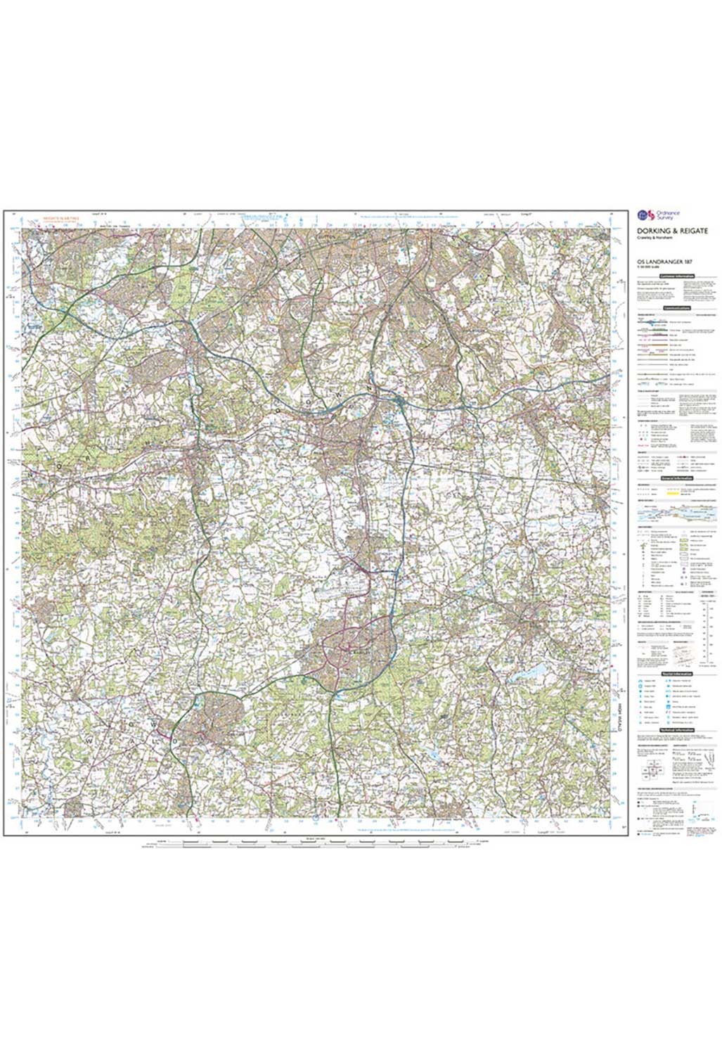 Ordnance Survey Dorking & Reigate, Crawley & Horsham - Landranger 187 Map