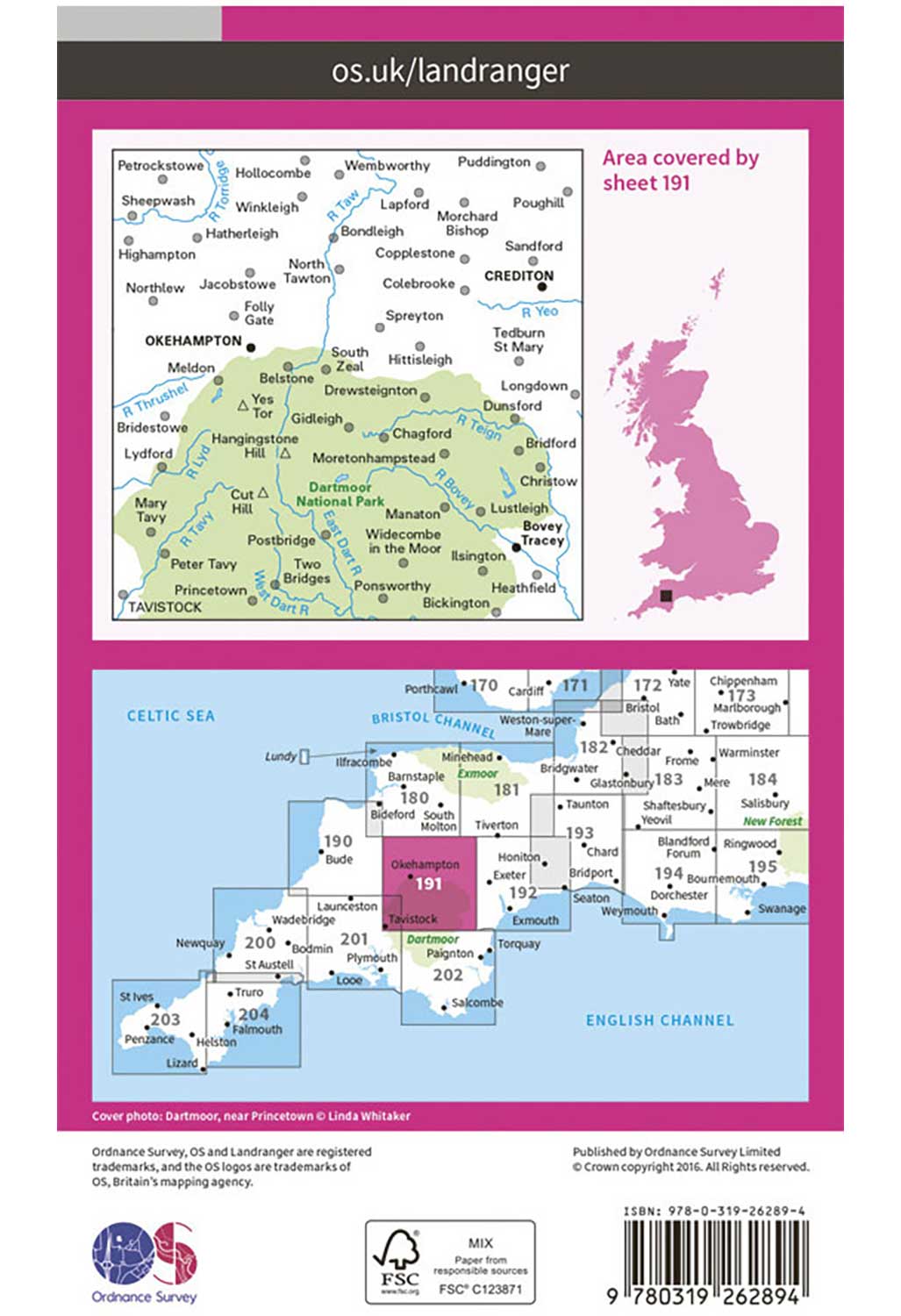 Ordnance Survey Okehampton & North Dartmoor - Landranger 191 Map