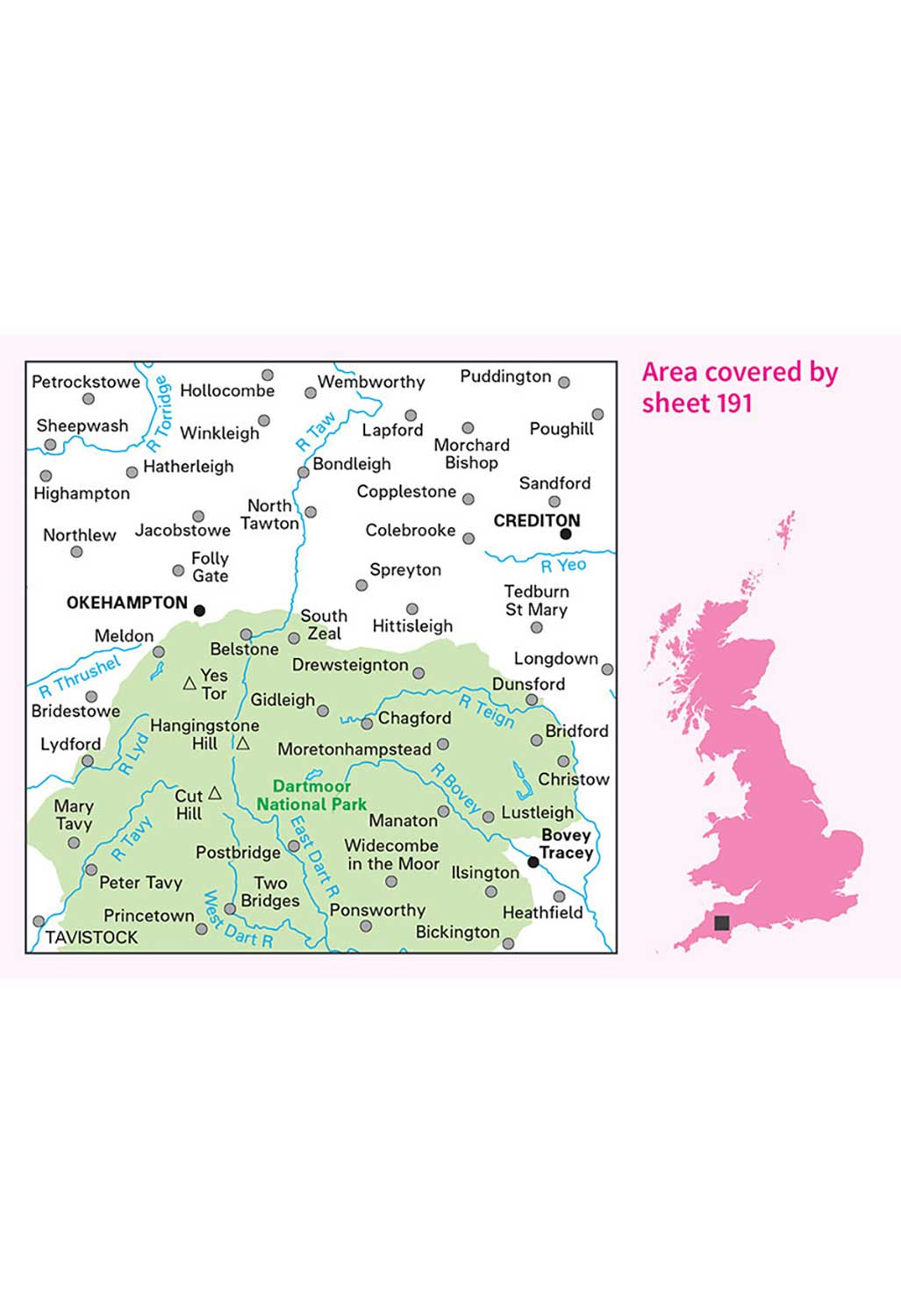 Okehampton Postcode Map Ordnance Survey Okehampton & North Dartmoor - Landranger 191 Map ...