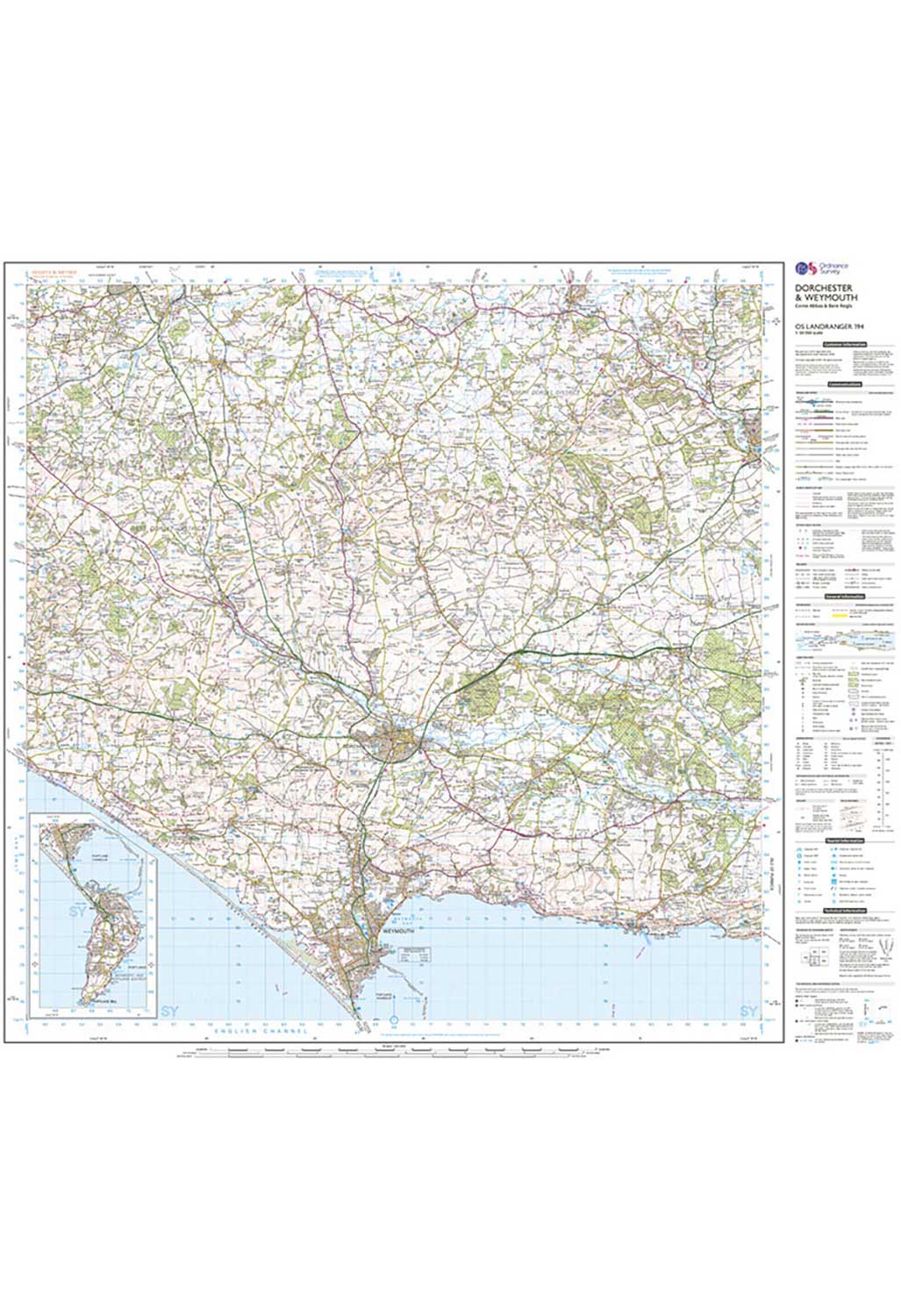 Ordnance Survey Dorchester, Weymouth, Cerne Abbas & Bere Regis - Landranger 194 Map