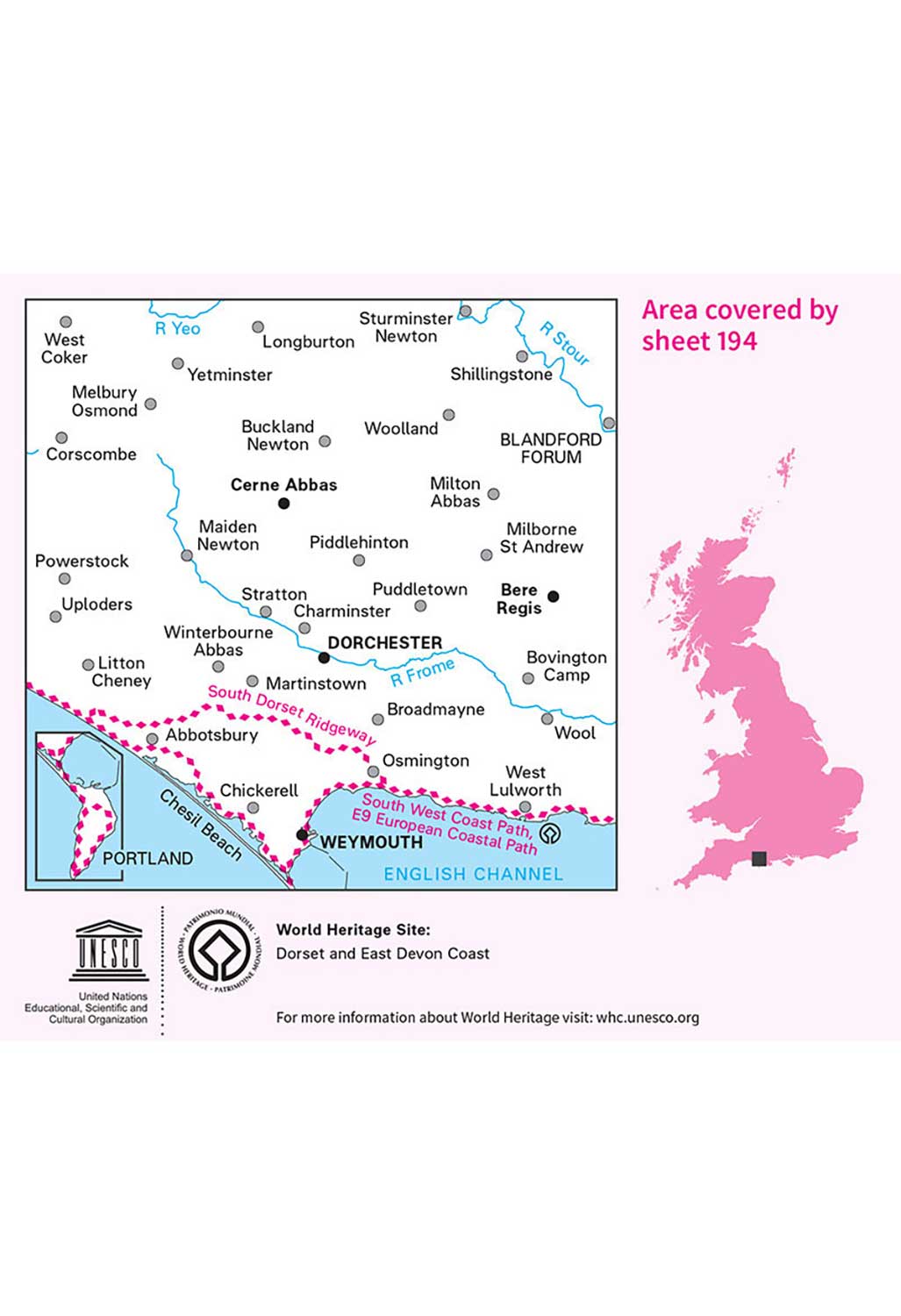Ordnance Survey Dorchester, Weymouth, Cerne Abbas & Bere Regis - Landranger 194 Map