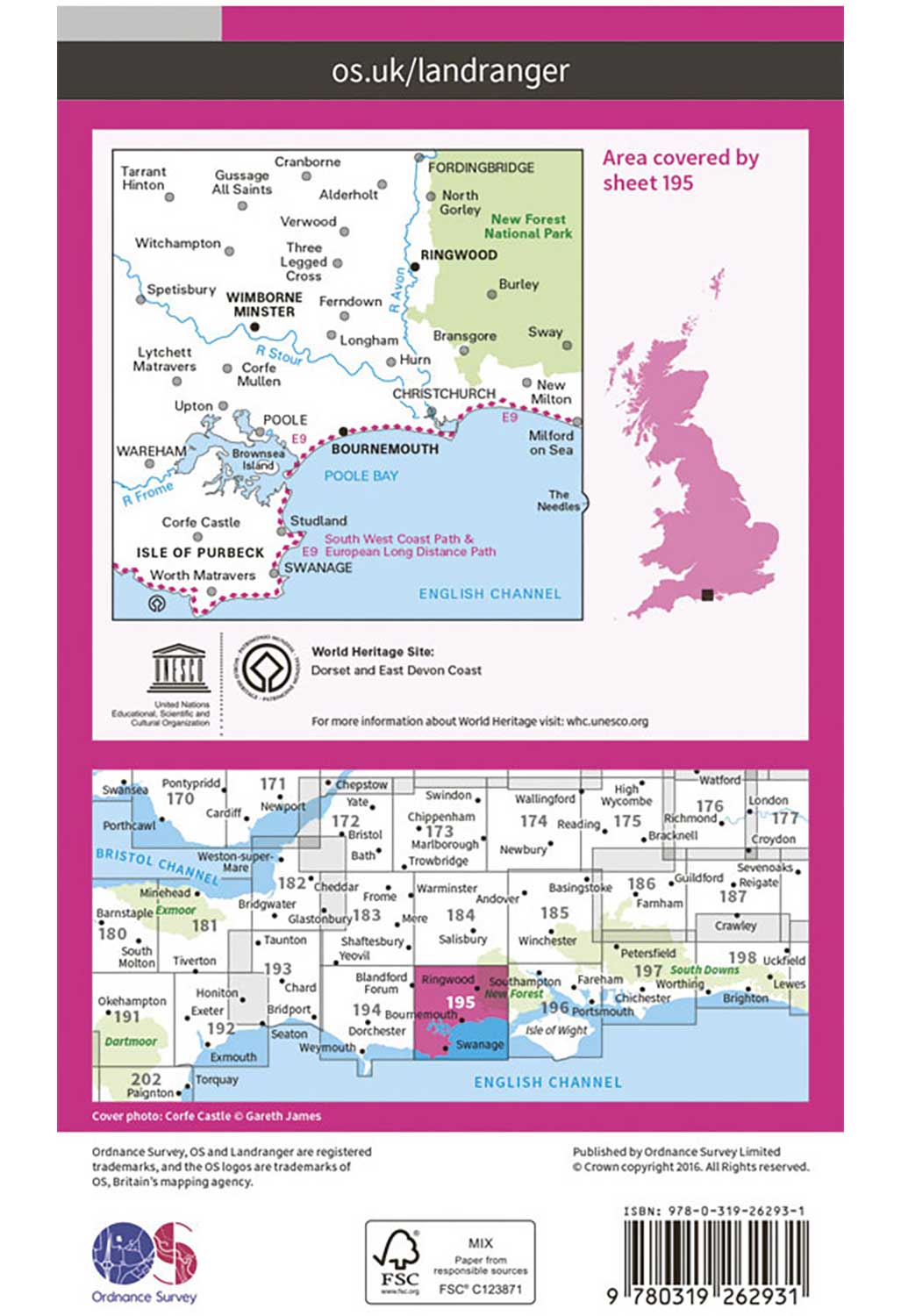 Ordnance Survey Bournemouth, Purbeck, Wimborne Minster & Ringwood - Landranger 195 Map