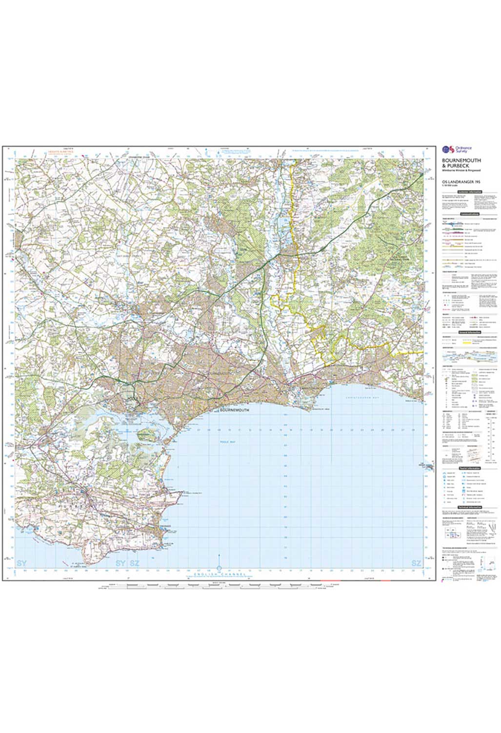 Ordnance Survey Bournemouth, Purbeck, Wimborne Minster & Ringwood - Landranger 195 Map