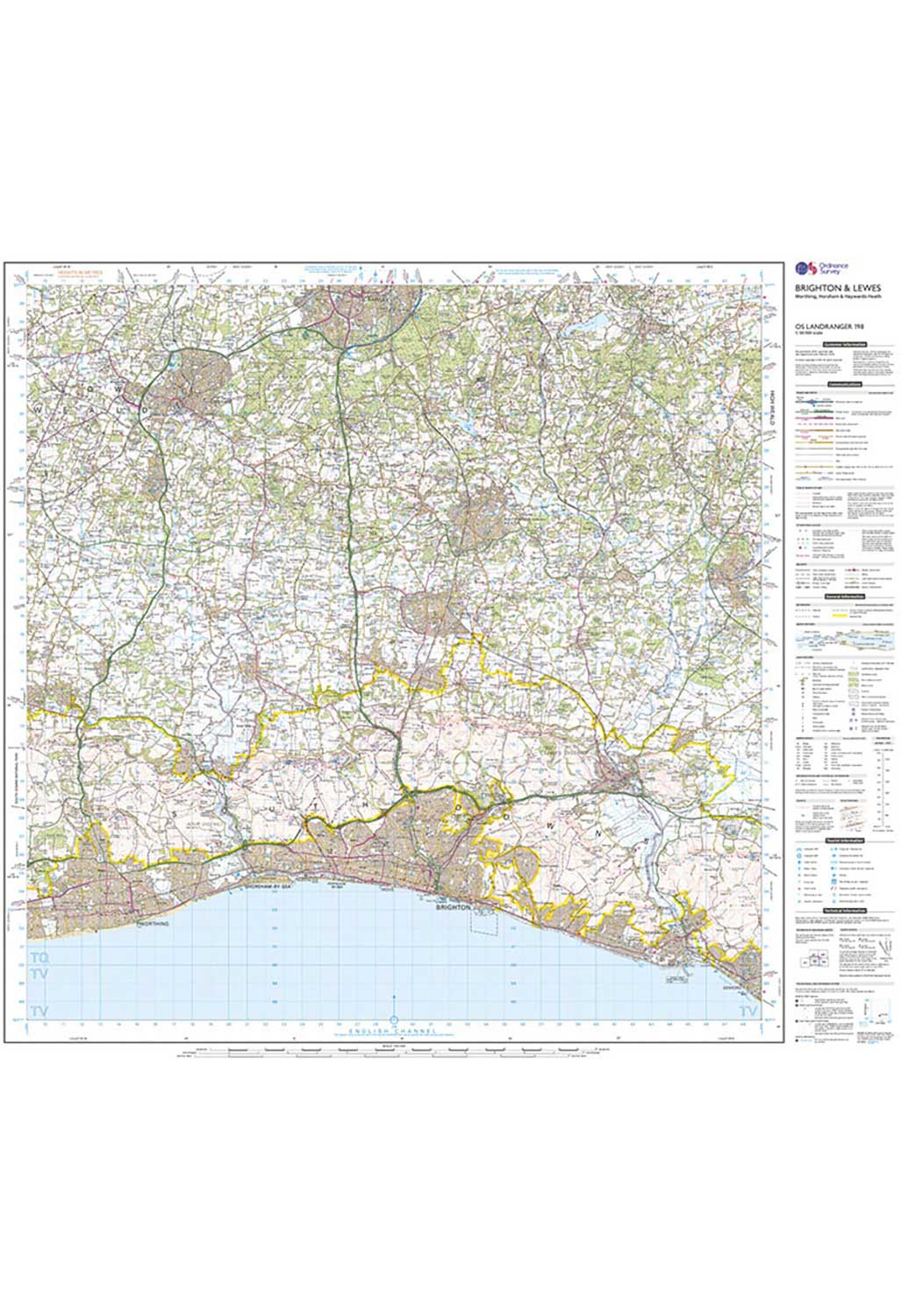 Ordnance Survey Brighton, Lewes & Haywards Heath - Landranger 198 Map