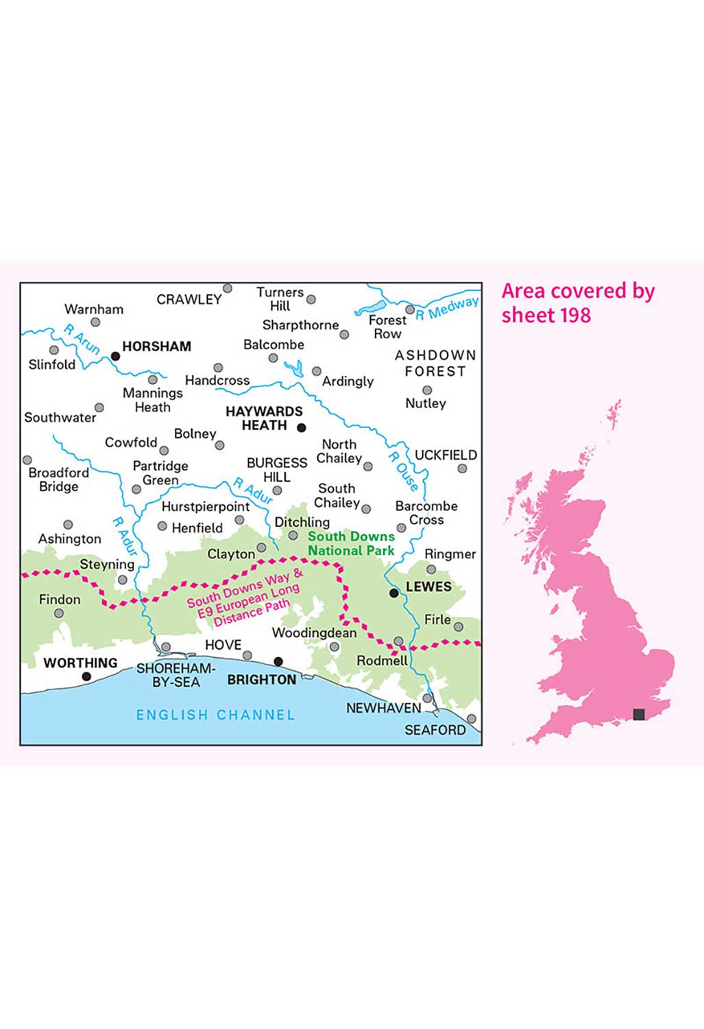 Ordnance Survey Brighton, Lewes & Haywards Heath - Landranger 198 Map