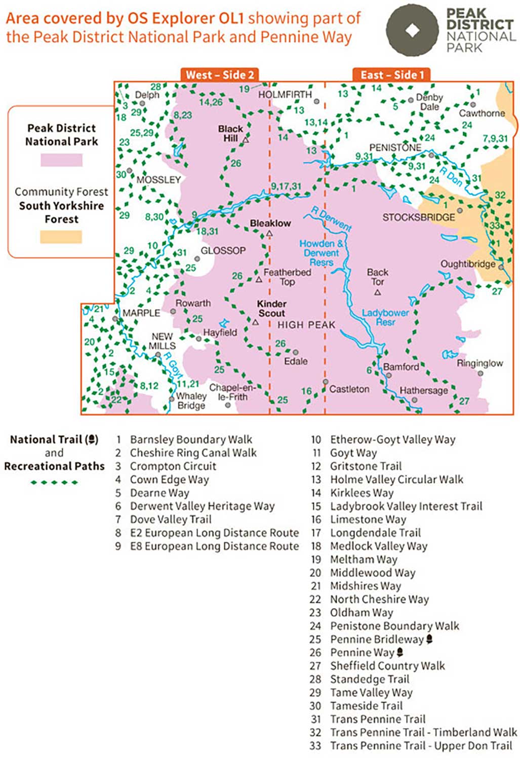 Ordnance Survey The Peak District - Dark Peak Area - OS Explorer OL1 Map