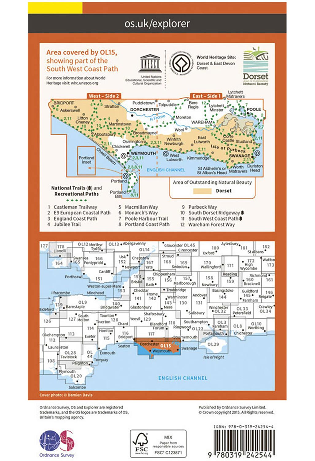 Ordnance Survey Purbeck & South Dorset - OS Explorer OL15 Map