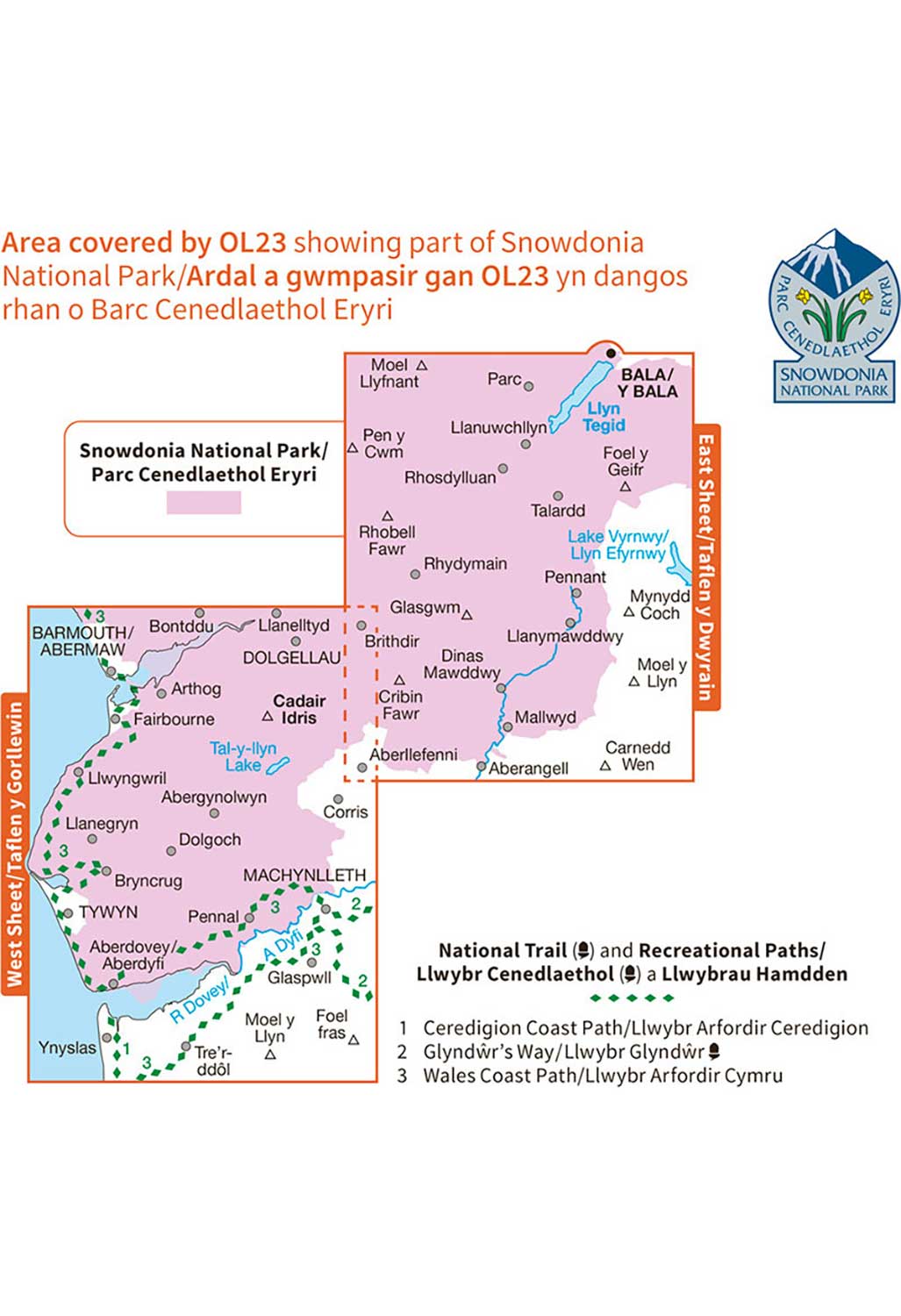 Ordnance Survey Cadair Idris & Llyn Tegid - OS Explorer OL23 Map