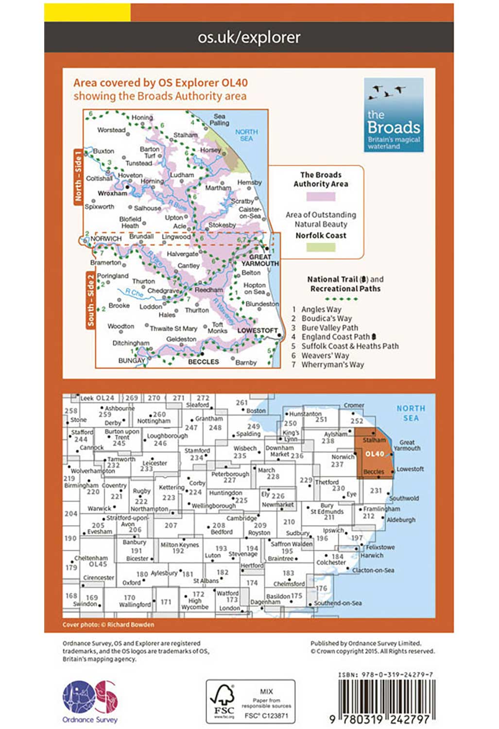 Ordnance Survey The Broads - OS Explorer OL40 Map