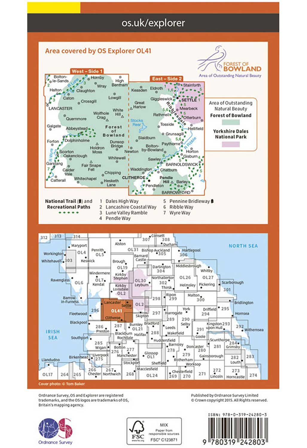 Ordnance Survey Forest of Bowland & Ribblesdale - OS Explorer OL41 Map