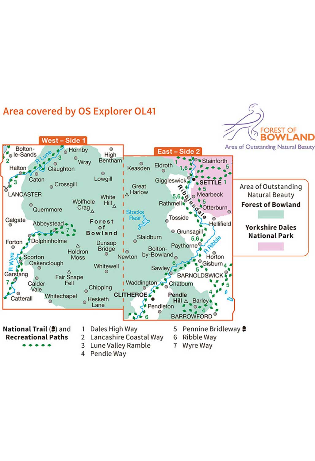 Ordnance Survey Forest of Bowland & Ribblesdale - OS Explorer OL41 Map