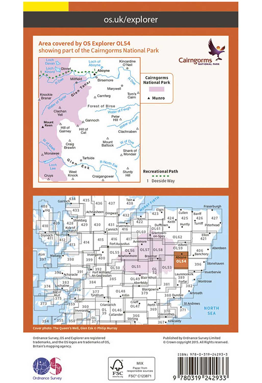 Ordnance Survey Glen Esk & Glen Tanar - OS Explorer OL54 Map