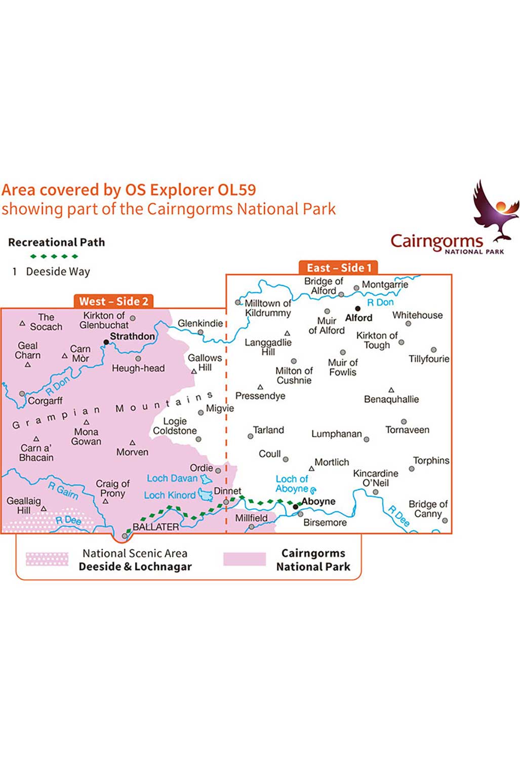 Ordnance Survey Aboyne, Alford & Strathdon - OS Explorer OL59 Map