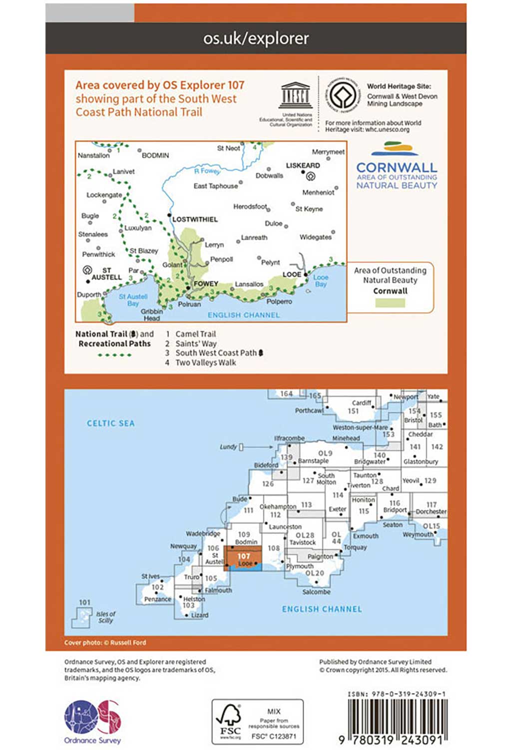 Ordnance Survey St Austell, Liskeard, Fowey, Looe & Lostwithiel - OS Explorer 107 Map