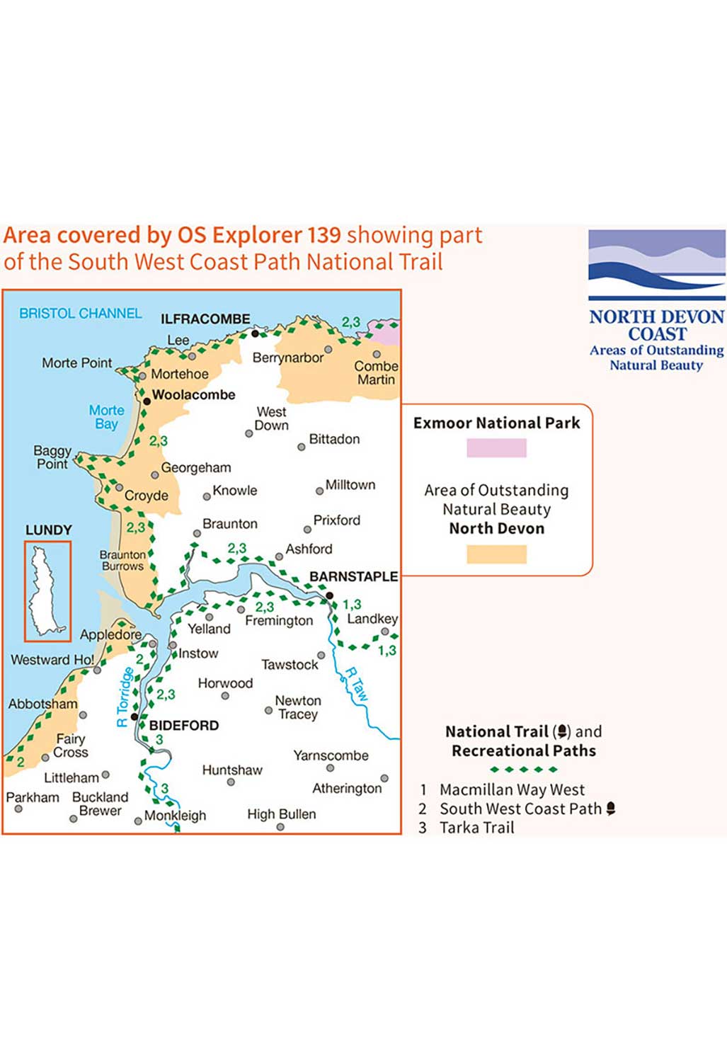 Ordnance Survey Bideford, Ilfracombe & Barnstaple - OS Explorer 139 Map