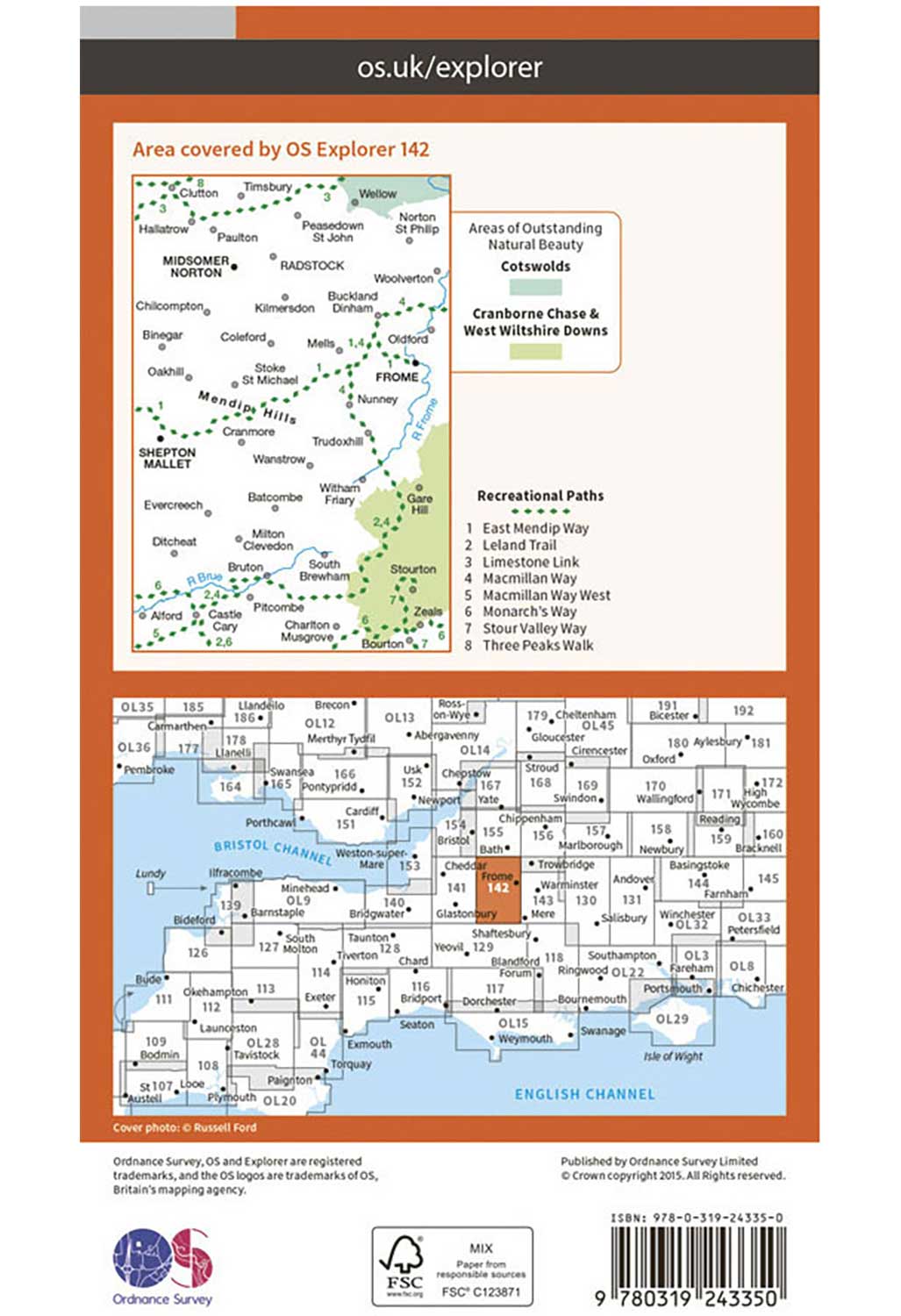 Ordnance Survey Shepton Mallet & Mendip Hills East - OS Explorer 142 Map
