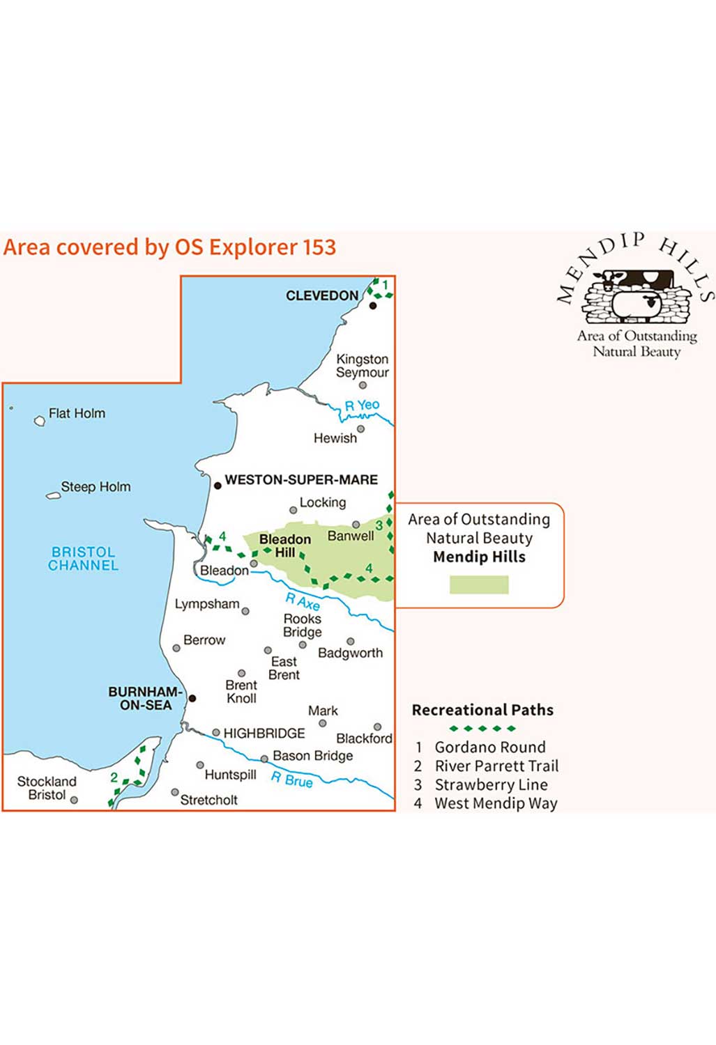 Ordnance Survey Weston-super-Mare & Bleadon Hill - OS Explorer 153 Map