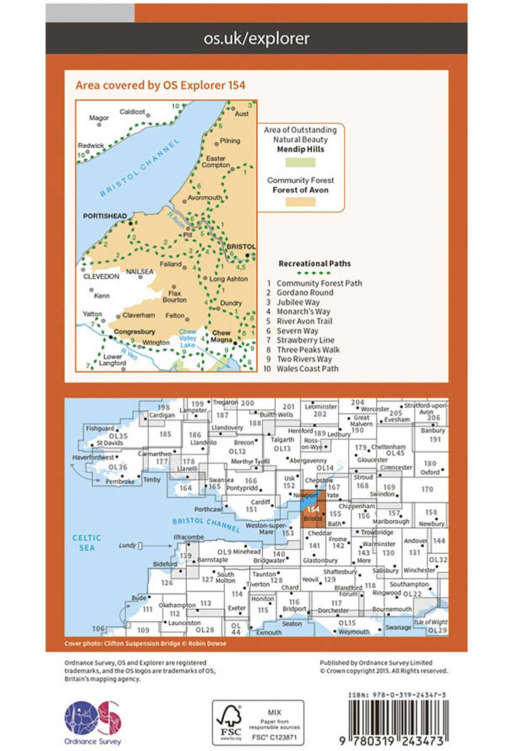 Ordnance Survey Bristol West & Portishead - OS Explorer 154 Map