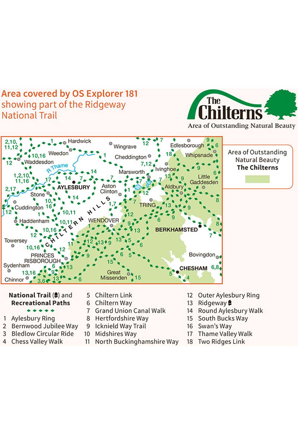 Ordnance Survey Chiltern Hills North - OS Explorer 181 Map