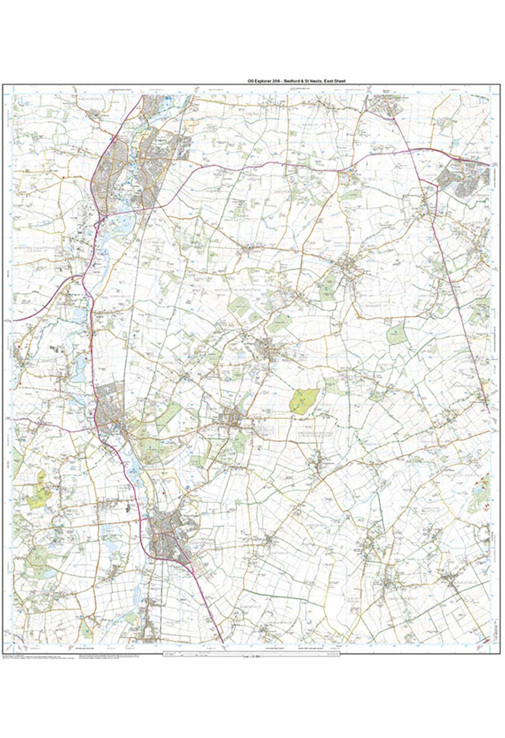 Ordnance Survey Bedford & St Neots, Sandy & Biggleswade - OS Explorer 208 Map