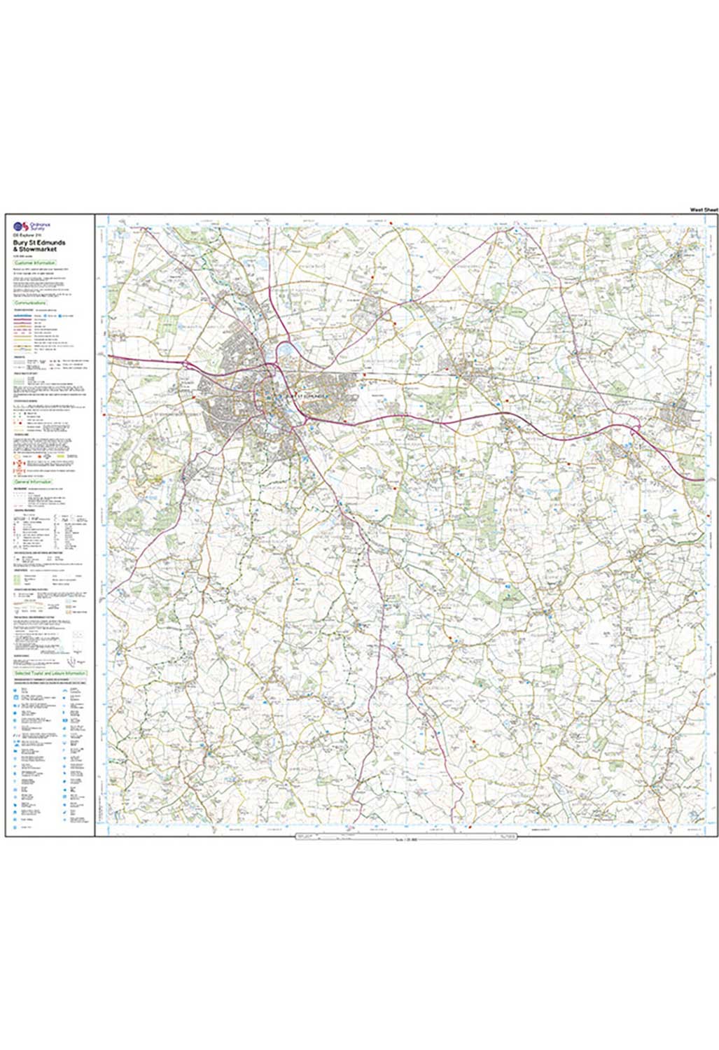 Ordnance Survey Bury St Edmunds & Stowmarket - OS Explorer 211 Map