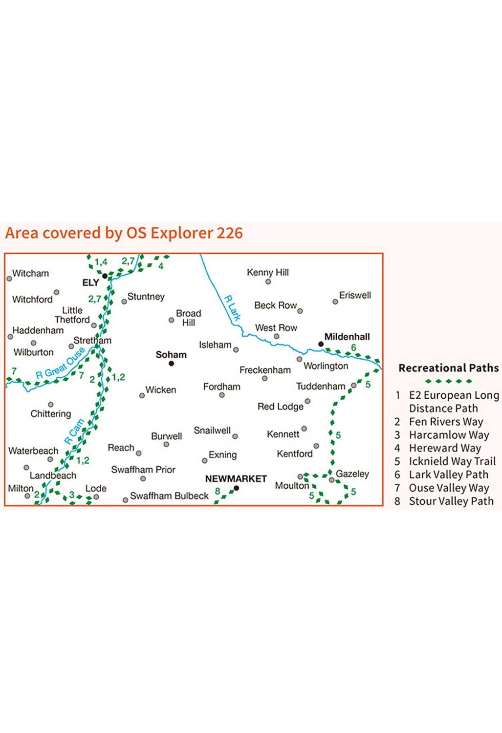Ordnance Survey Ely & Newmarket, Mildenhall & Soham - OS Explorer 226 Map