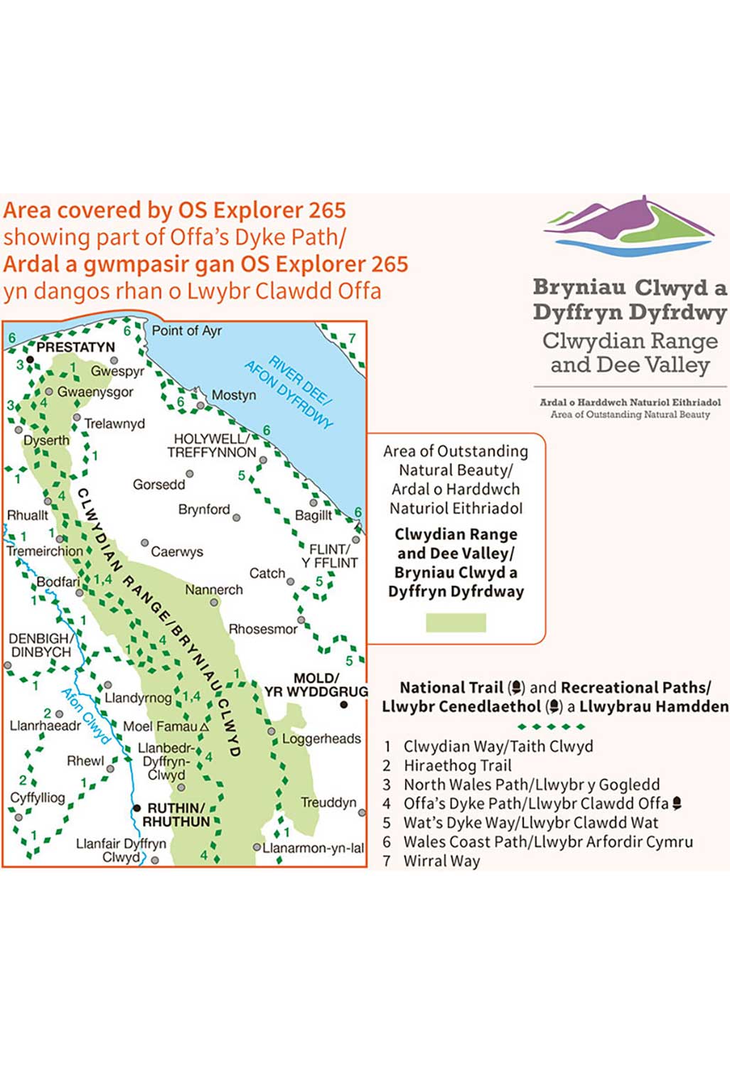 Ordnance Survey Clwydian Range - OS Explorer 265 Map