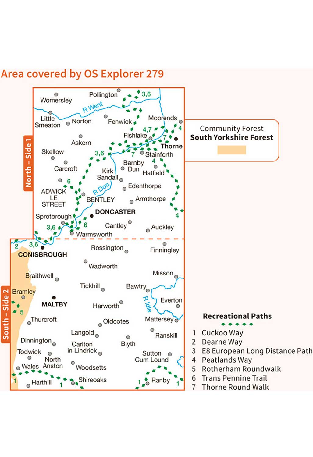 Ordnance Survey Doncaster, Conisbrough, Maltby & Thorne - OS Explorer 279 Map