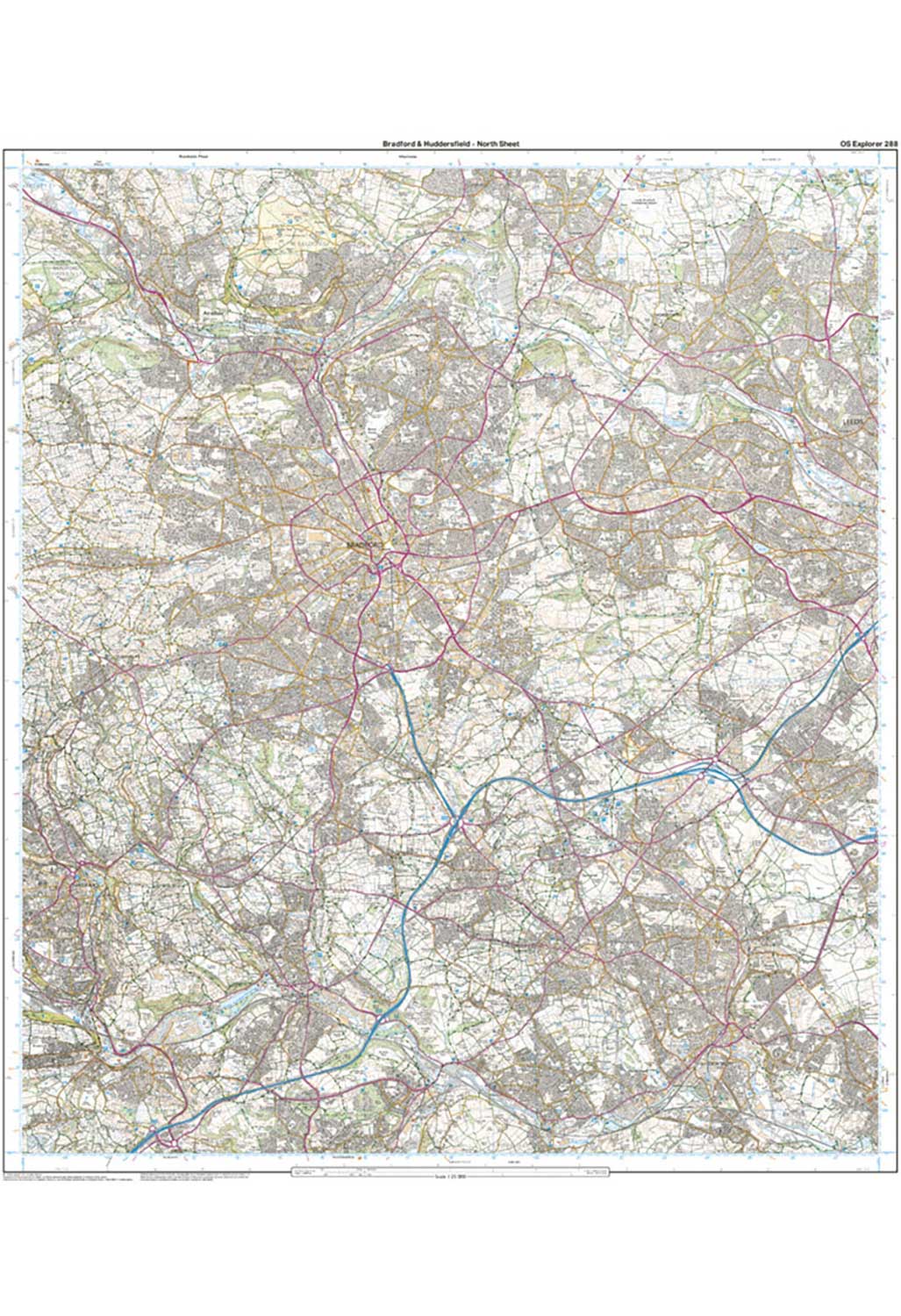 Ordnance Survey Bradford & Huddersfield East Calderdale - OS Explorer 288 Map