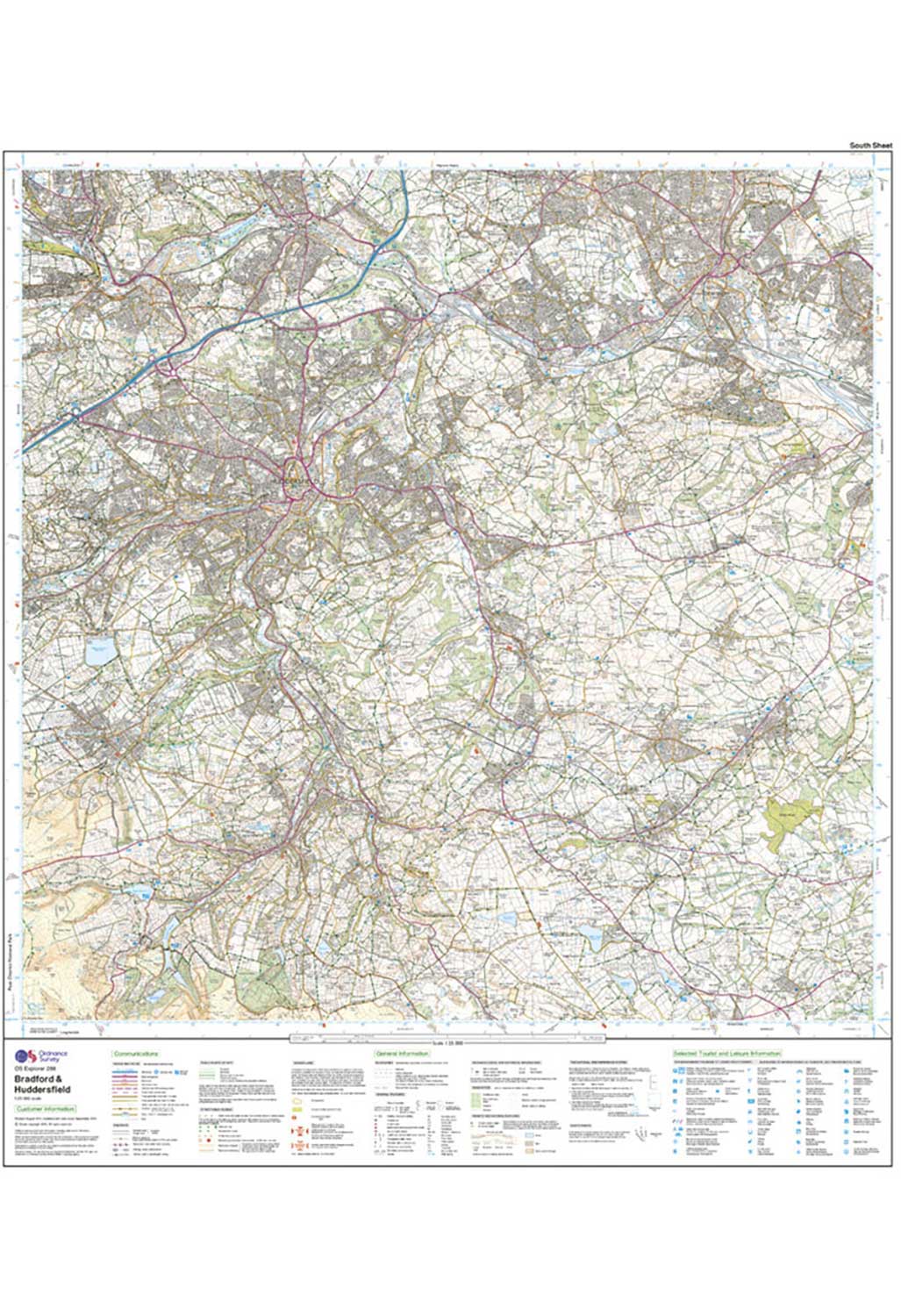 Ordnance Survey Bradford & Huddersfield East Calderdale - OS Explorer 288 Map