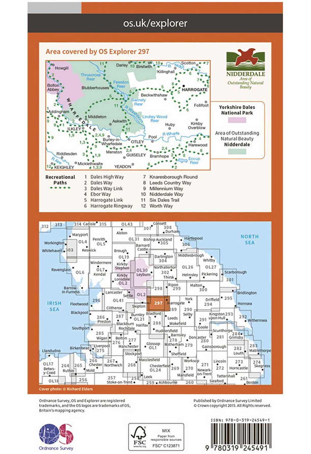 Ordnance Survey Lower Wharfedale & Washburn Valley - OS Explorer 297 Map