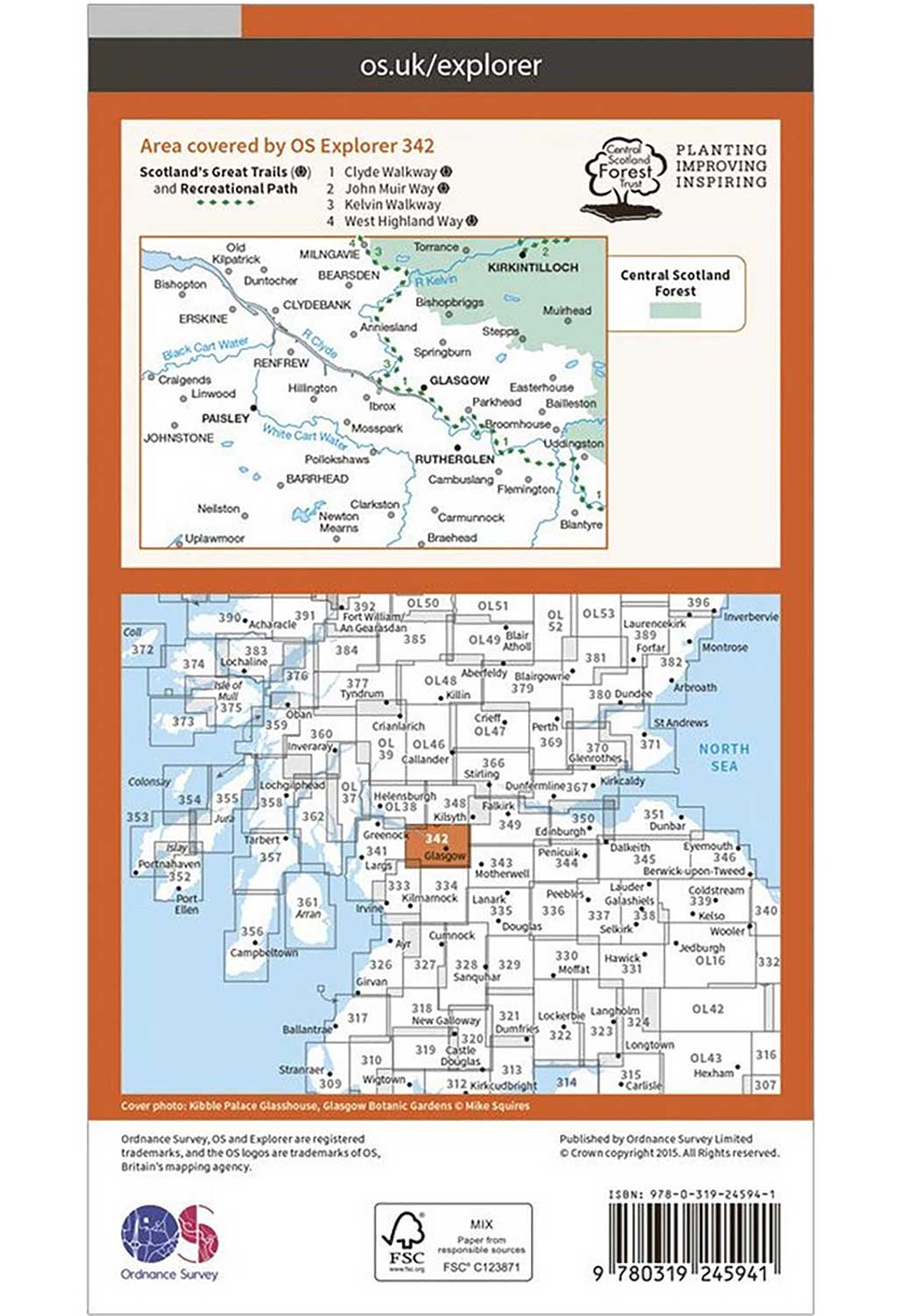 Ordnance Survey Glasgow - OS Explorer OL342 Map