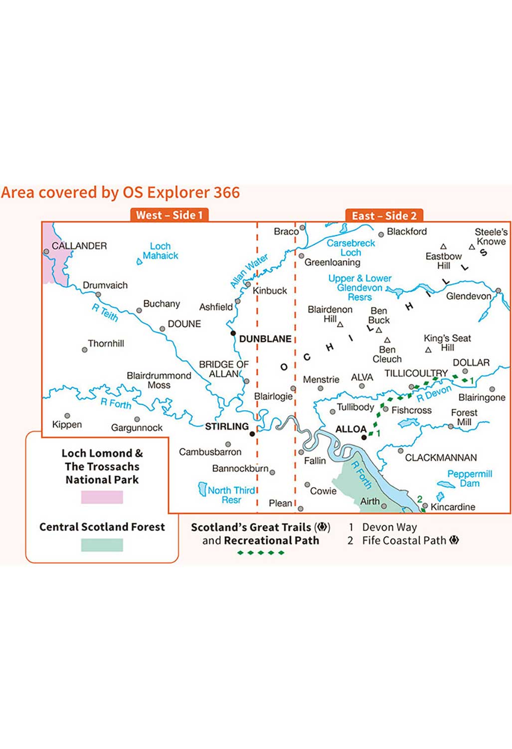 Ordnance Survey Stirling & Ochil Hills West - OS Explorer 366 Map